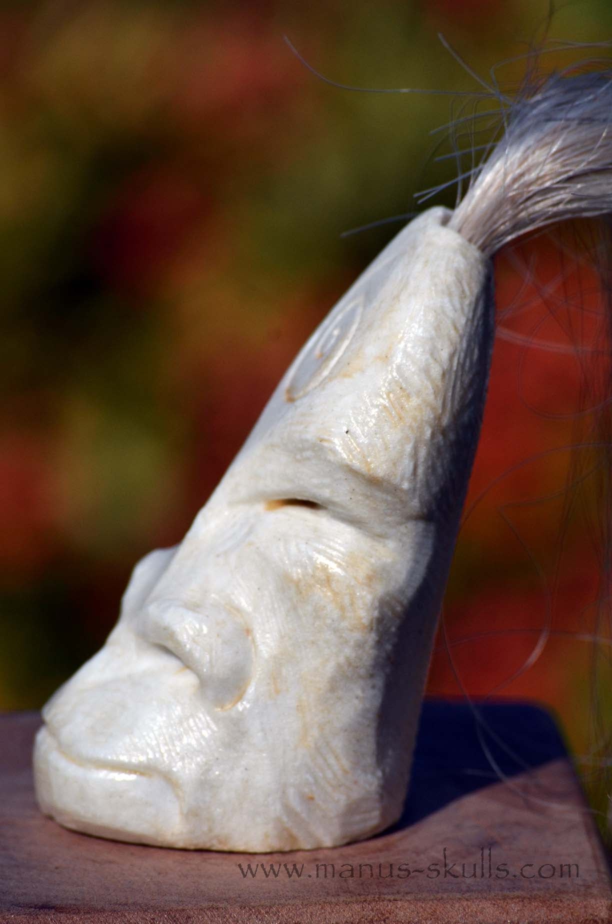 White Steatite Tribal Skull Spiral  #025