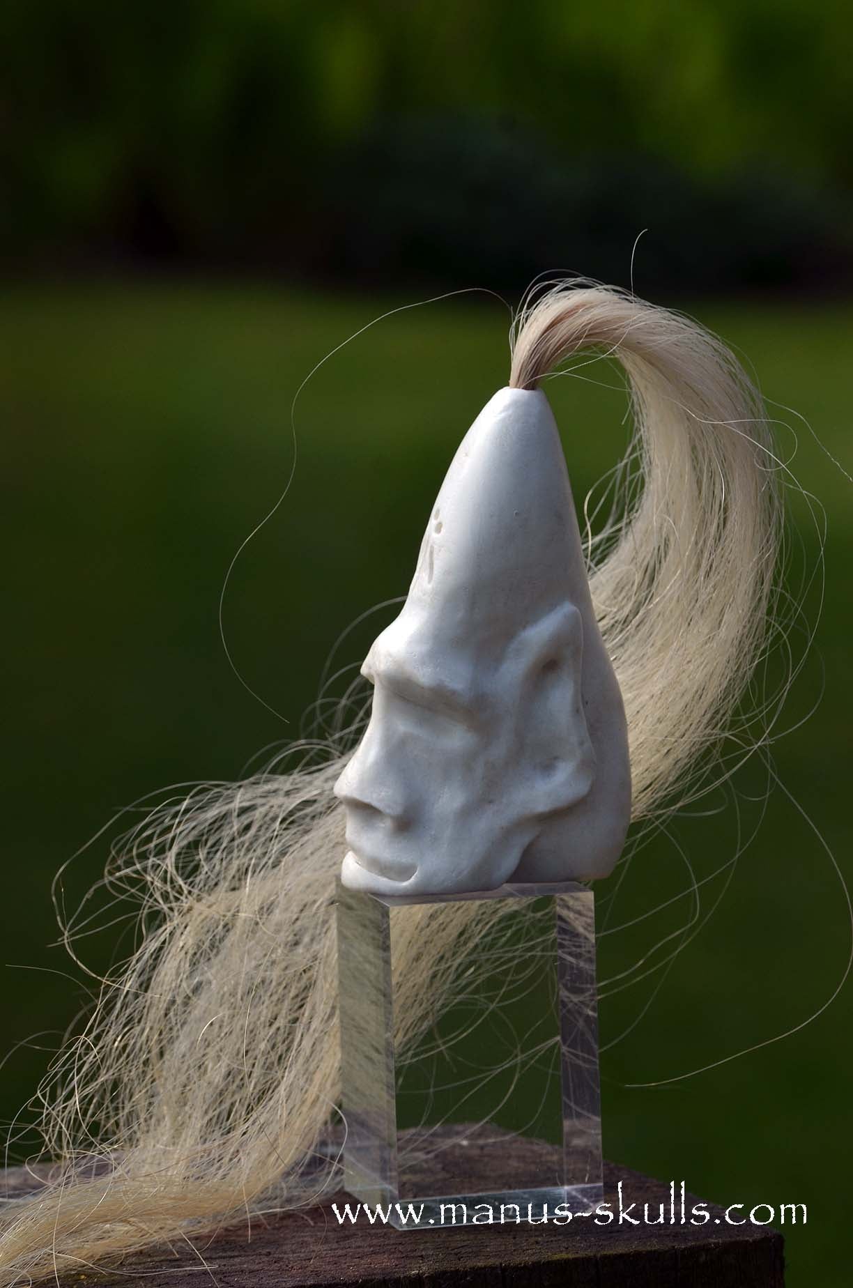 White Steatite Tribal Skull with Awen Symbol  #045