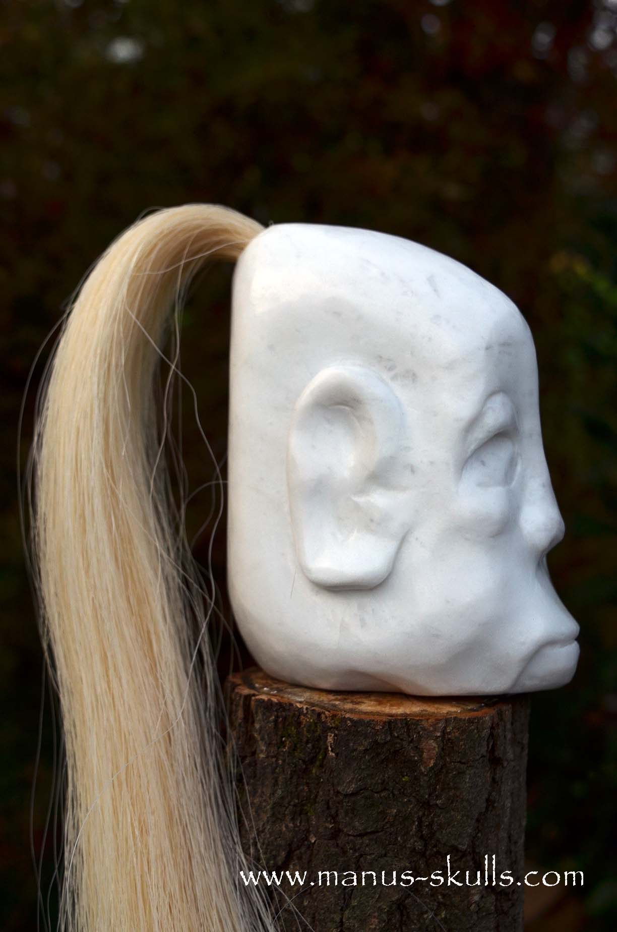 Peaceful White German Barite Tribal Skull Face.