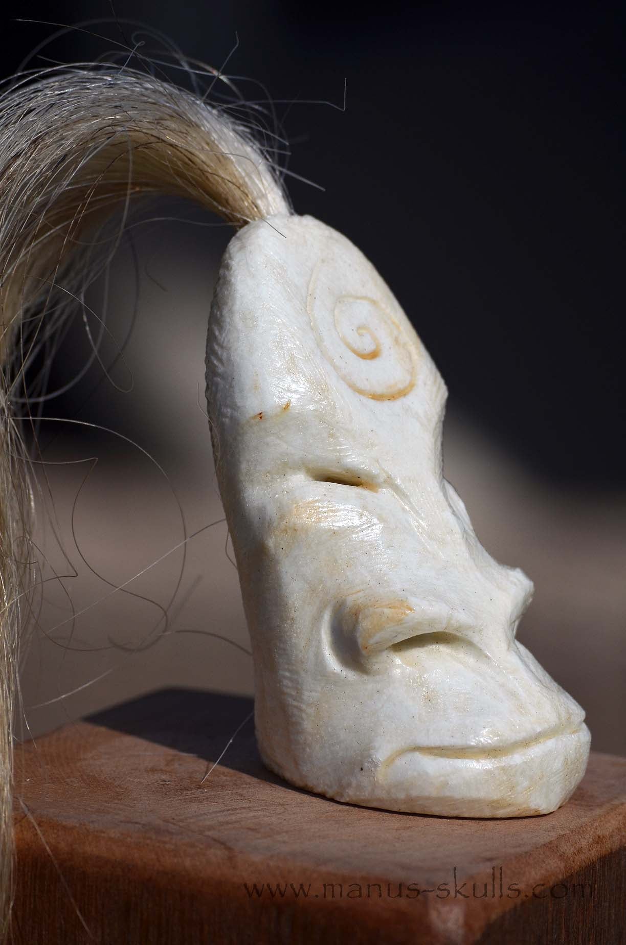 White Steatite Tribal Skull Spiral  #025