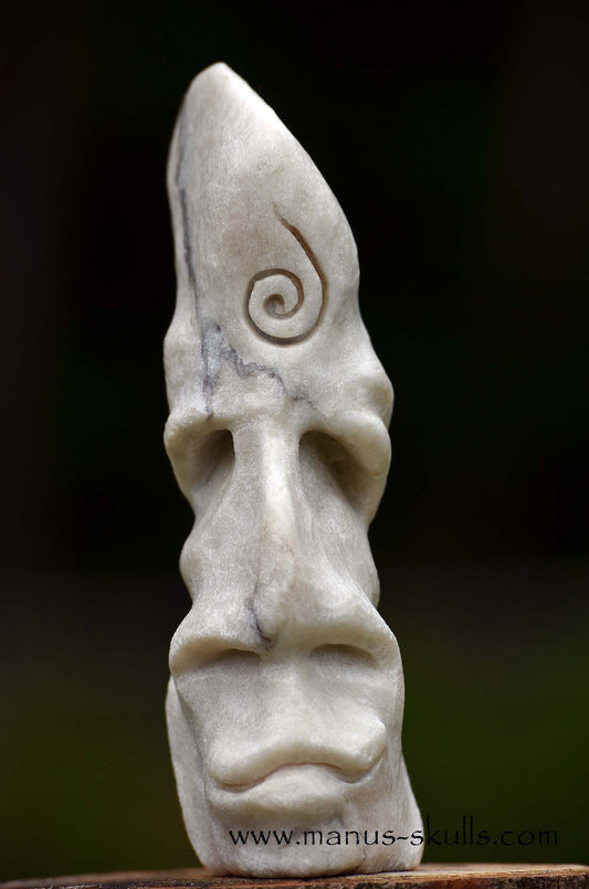 Hairless White Steatite Spiral Tribal Skull #059