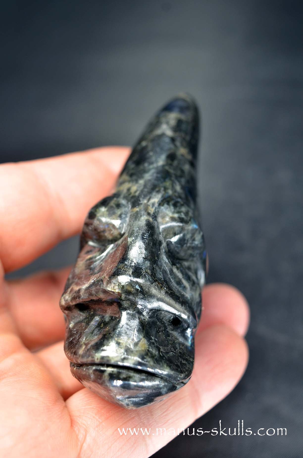 Manus skulls unique Crystal Carvings handmade skulls dragons pendants preseli bluestone tribals spiritual meaning wand Unicorn .. spectrolite