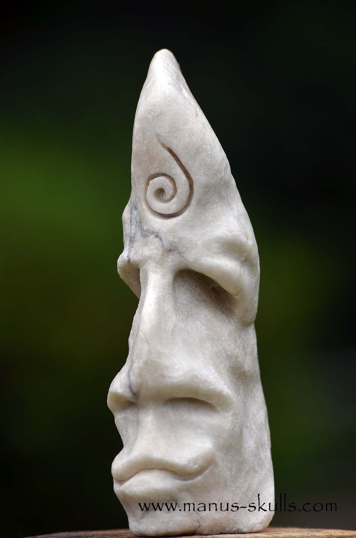 Hairless White Steatite Spiral Tribal Skull #059