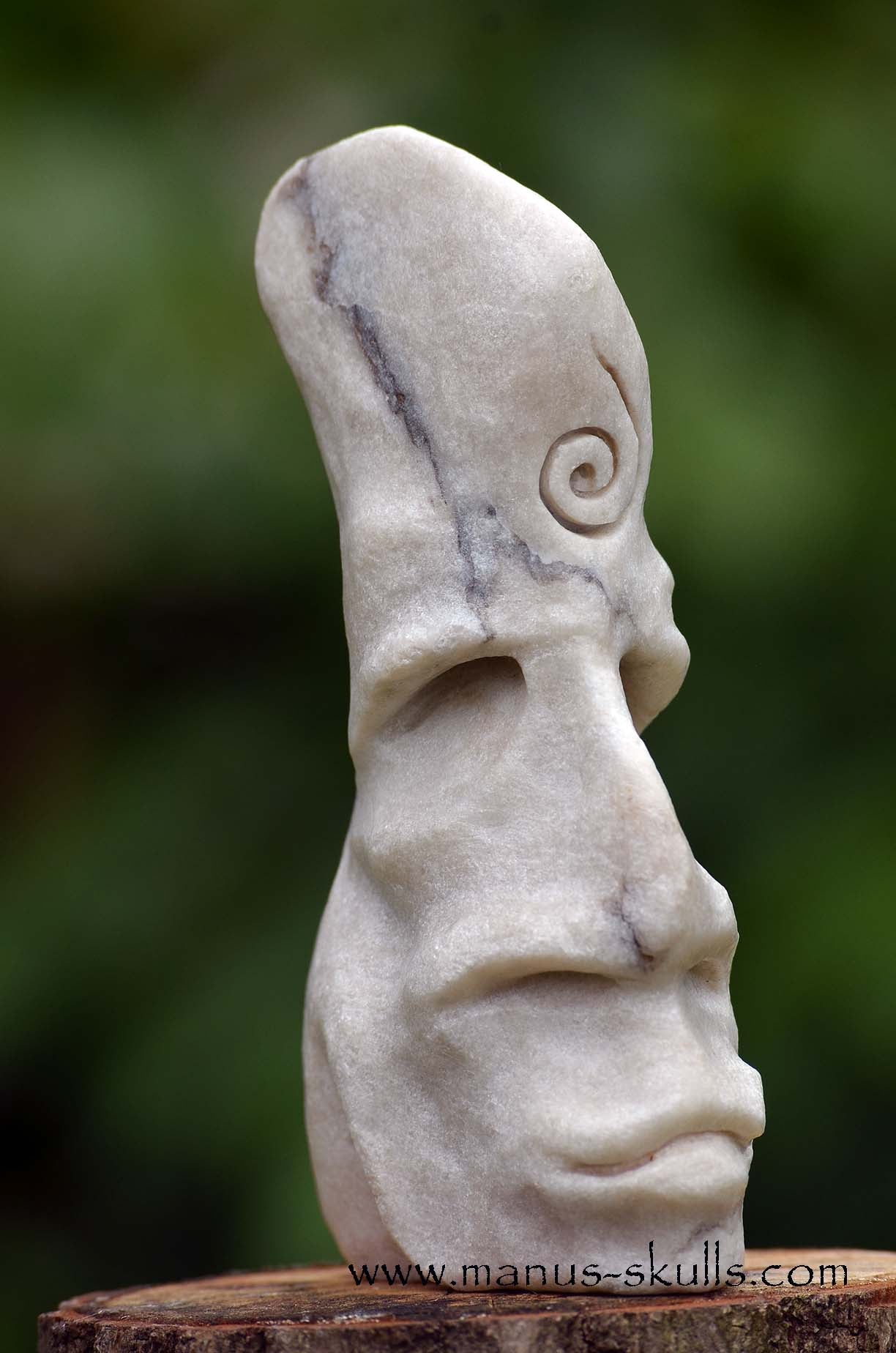 Hairless White Steatite Spiral Tribal Skull #059