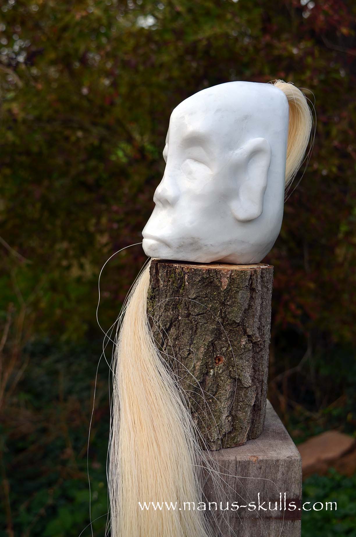 Peaceful White German Barite Tribal Skull Face.