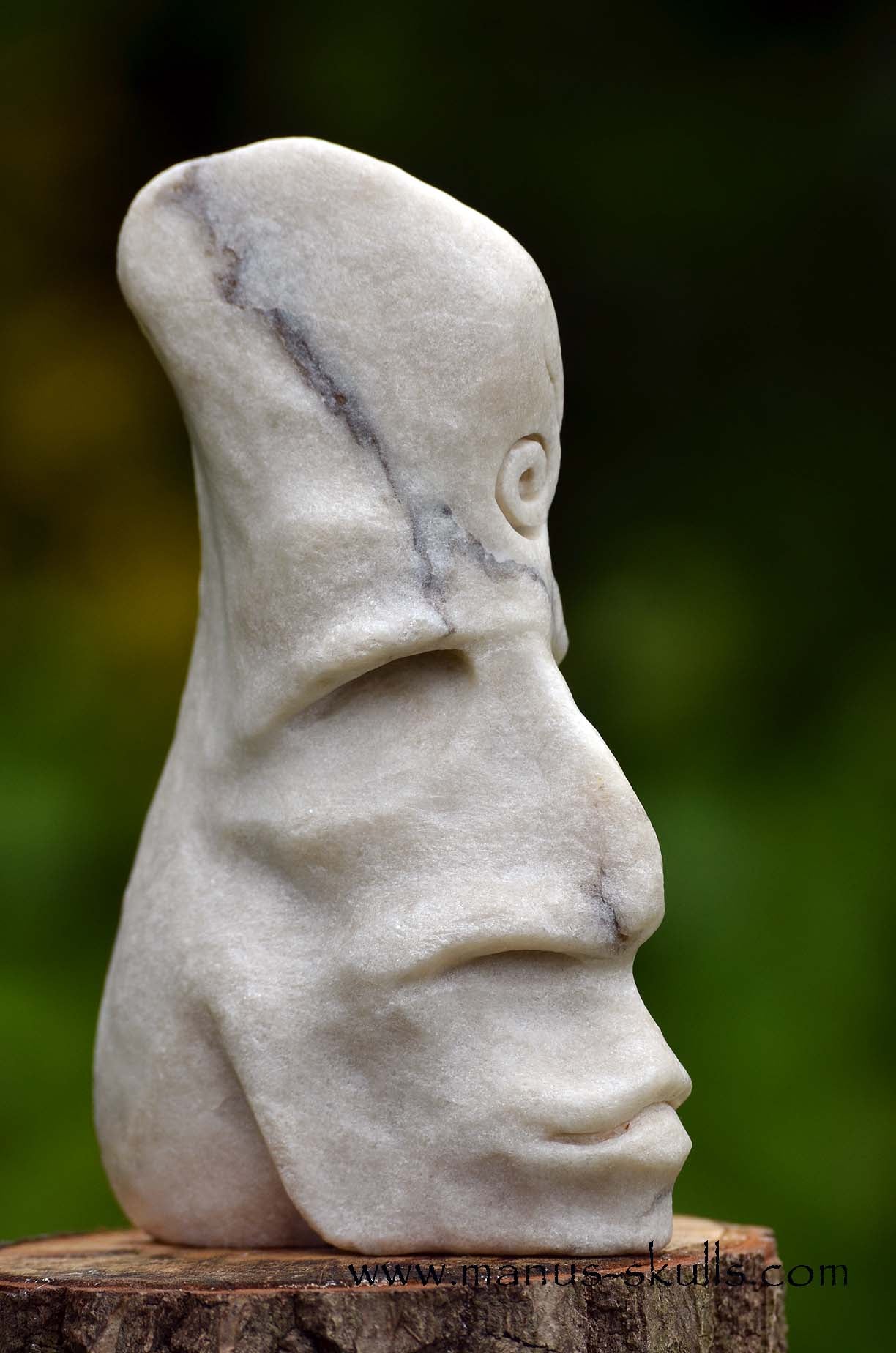 Hairless White Steatite Spiral Tribal Skull #059