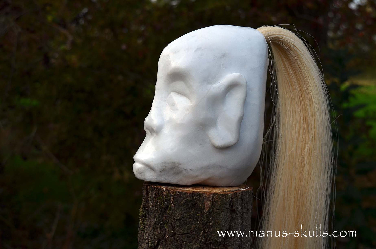 Peaceful White German Barite Tribal Skull Face.