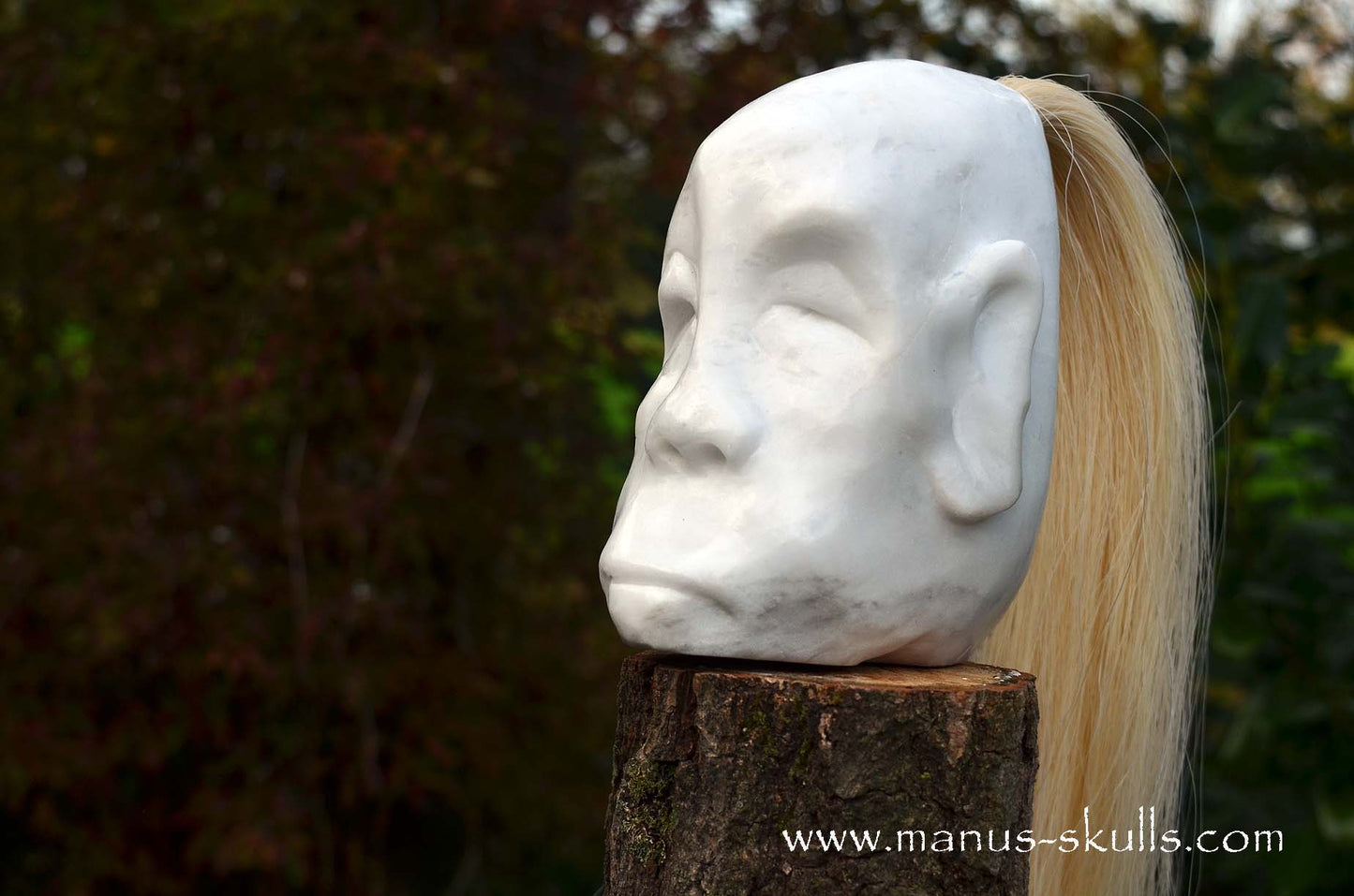 Peaceful White German Barite Tribal Skull Face.