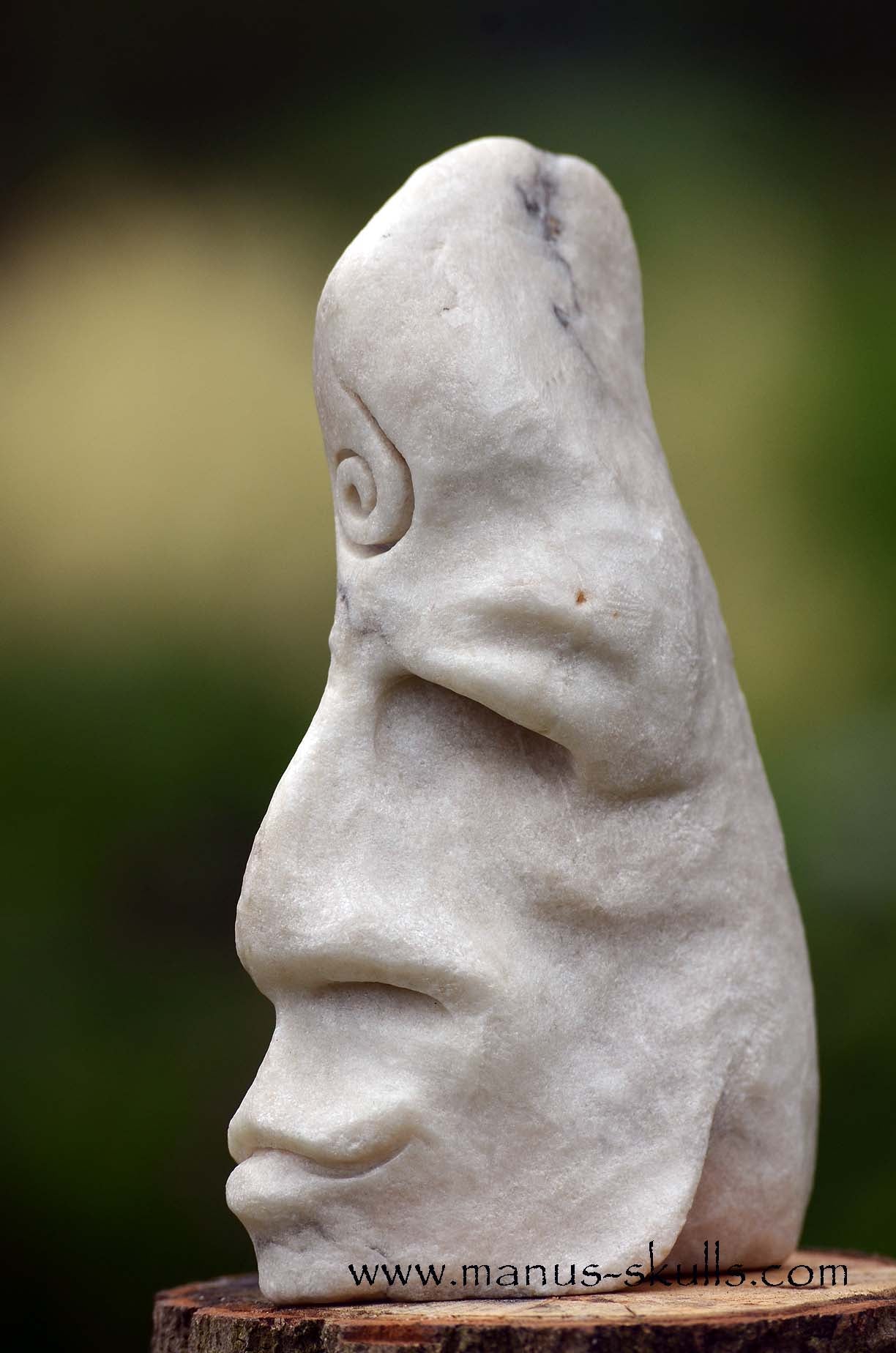 Hairless White Steatite Spiral Tribal Skull #059
