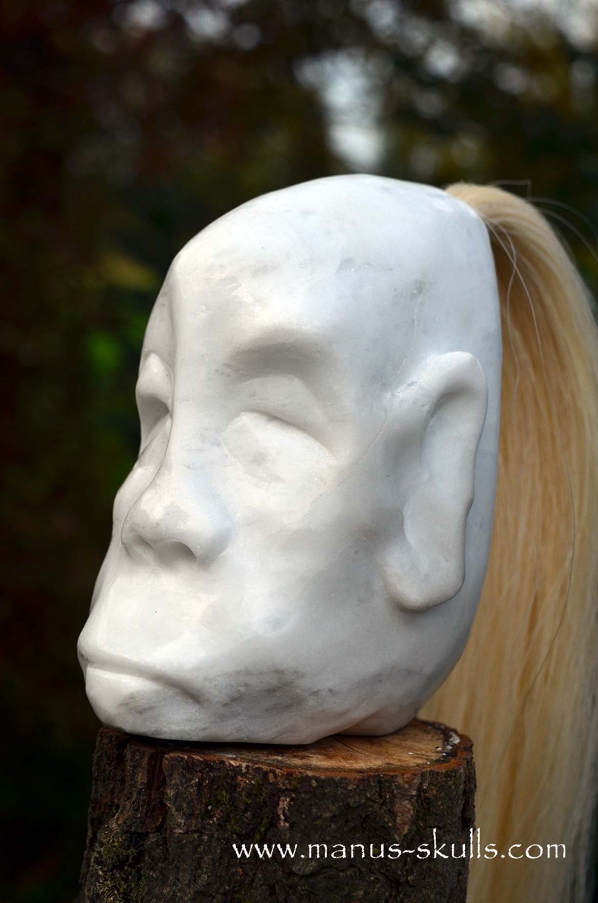 Peaceful White German Barite Tribal Skull Face.