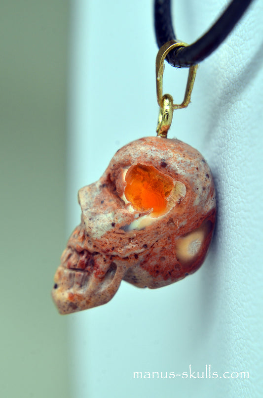 Fire Opal Skull Pendant.