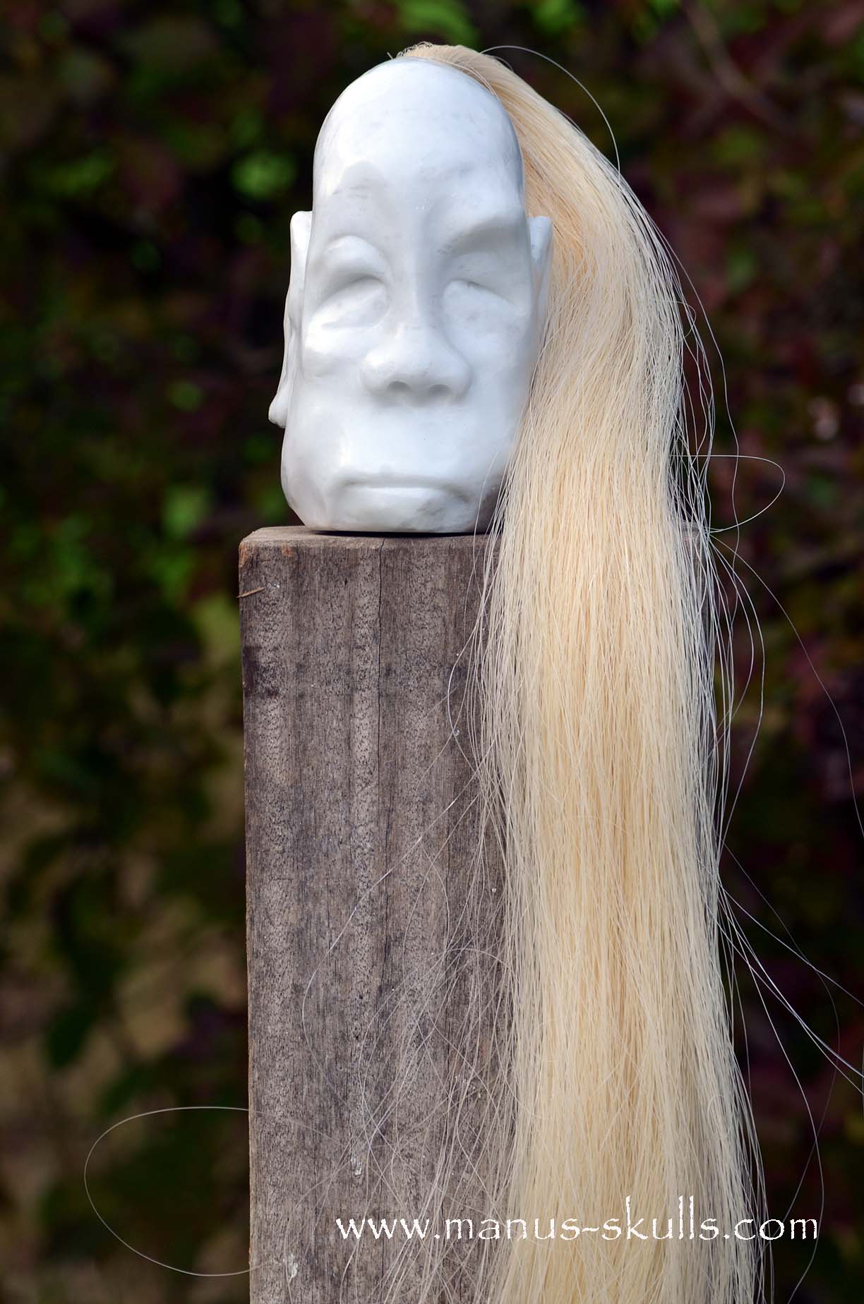 Peaceful White German Barite Tribal Skull Face.