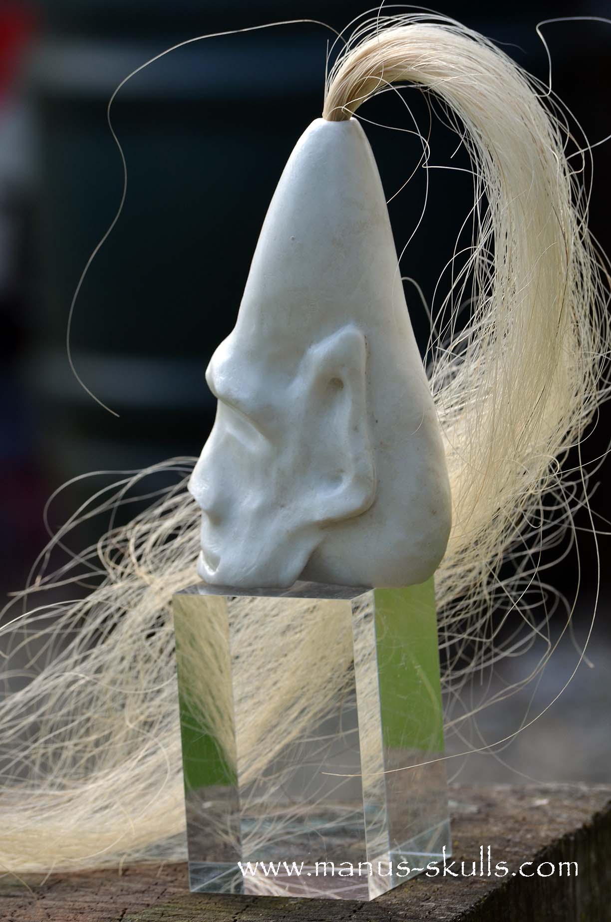 White Steatite Tribal Skull with Awen Symbol  #045