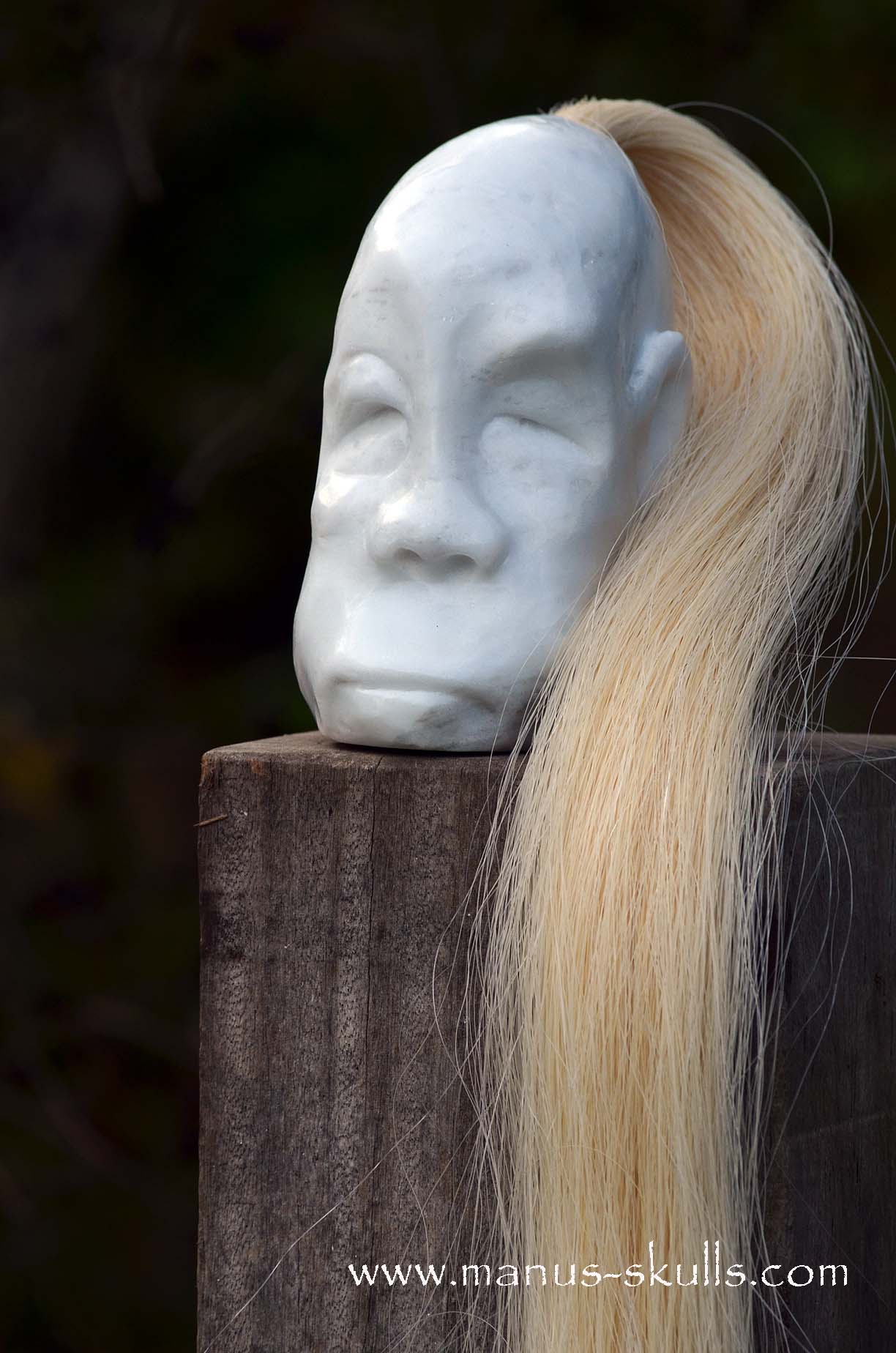 Peaceful White German Barite Tribal Skull Face.