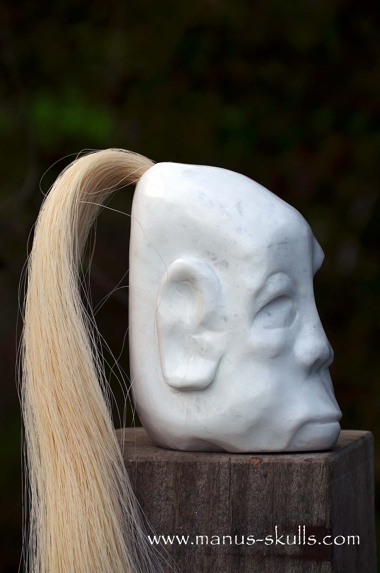 Peaceful White German Barite Tribal Skull Face.