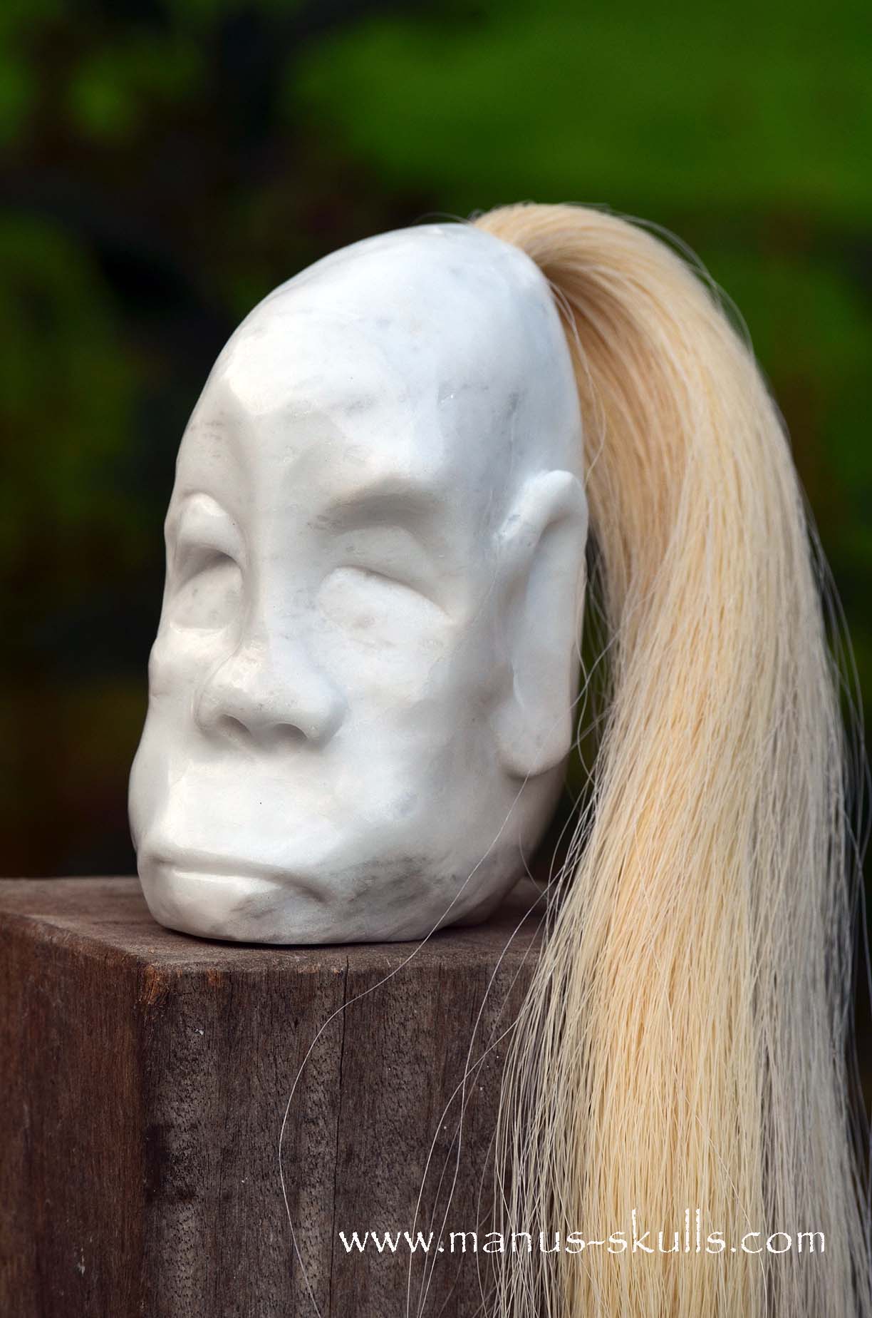 Peaceful White German Barite Tribal Skull Face.