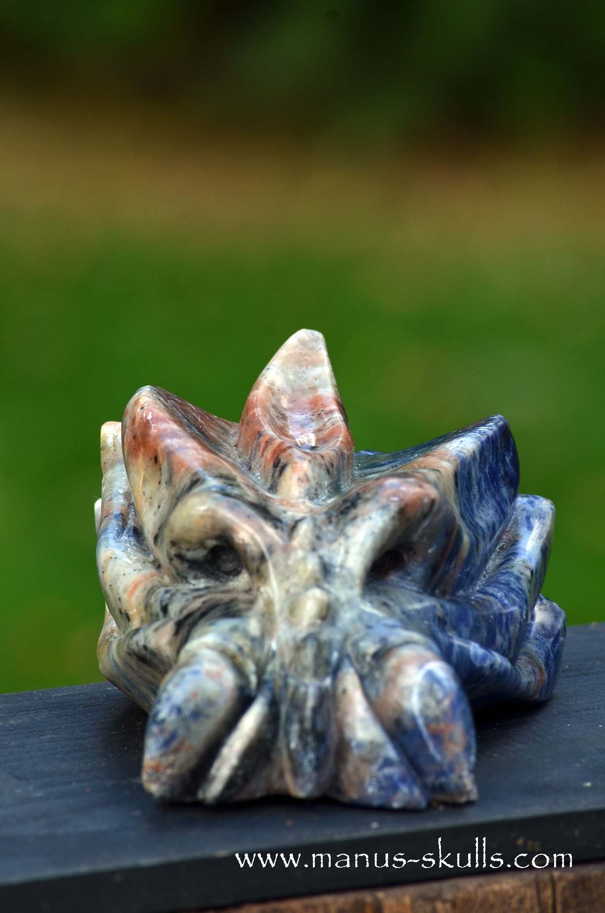 Manus skulls unique Crystal Carvings handmade skulls dragons pendants preseli bluestone tribals spiritual meaning wand Unicorn ..  sunset sodalite