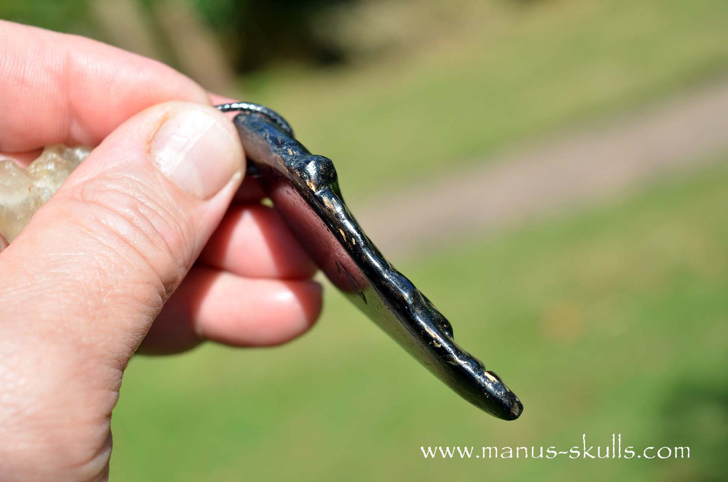 Large Nuummite Tribal Pendant with Libyan Desert Glass Slide bead.