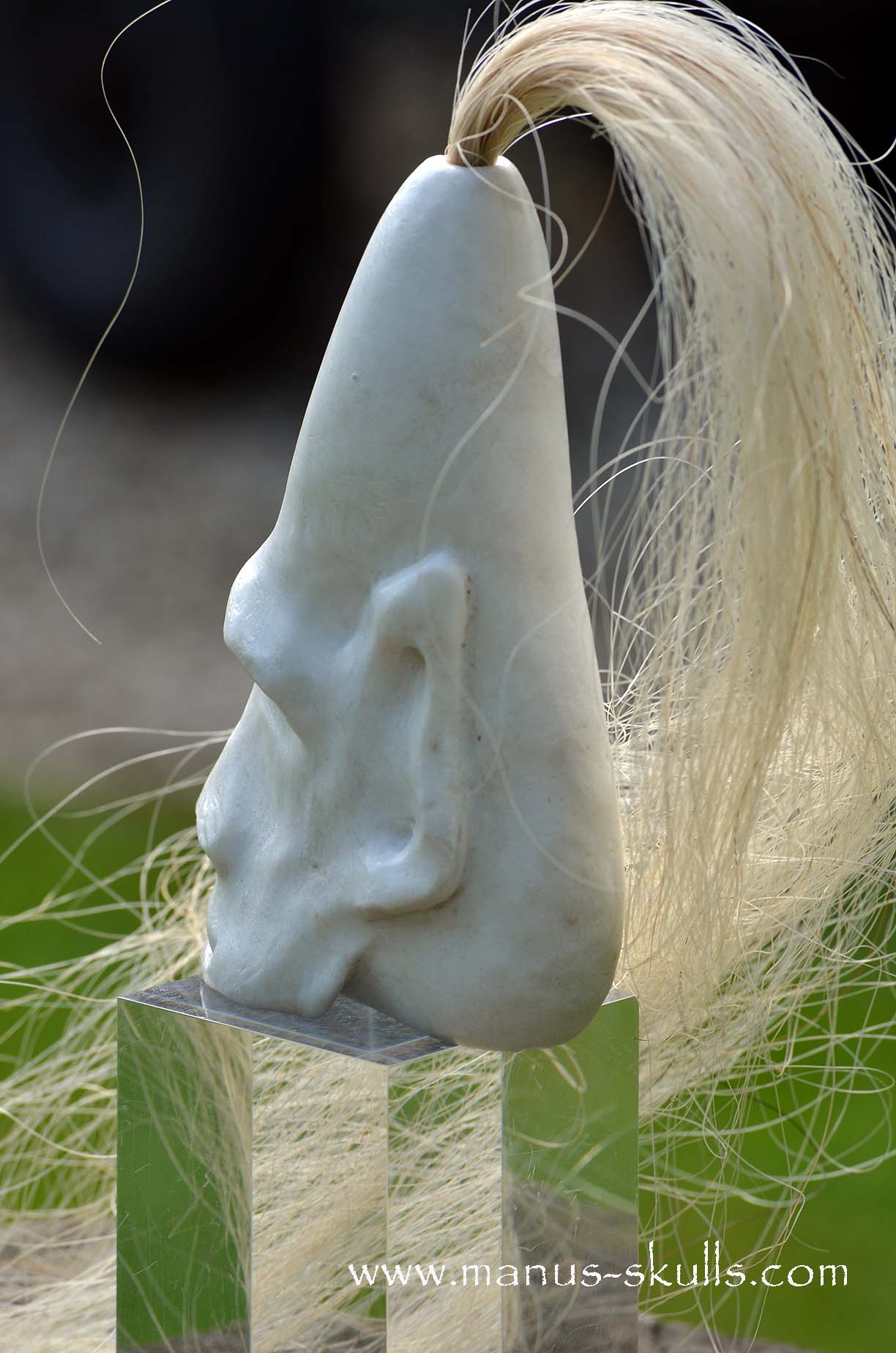 White Steatite Tribal Skull with Awen Symbol  #045