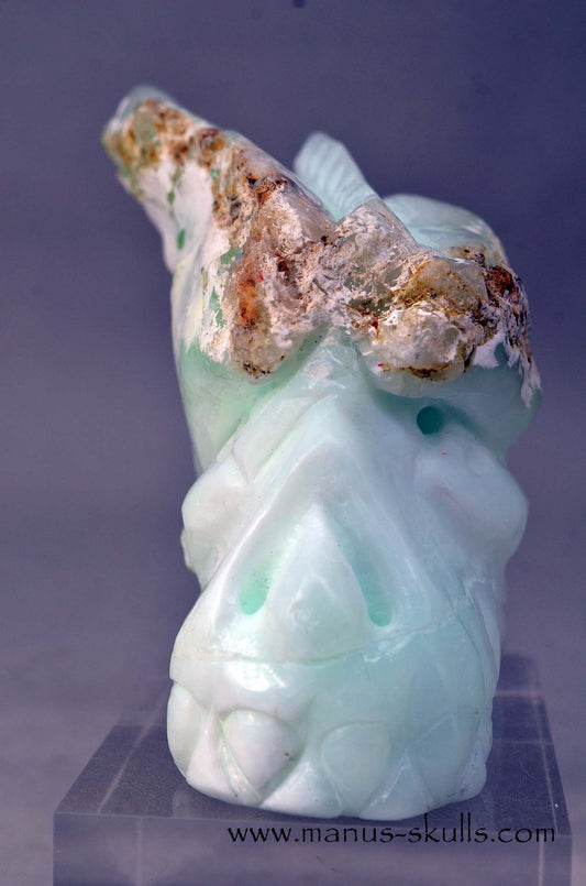 Manus skulls unique Crystal Carvings handmade skulls dragons pendants preseli bluestone tribals spiritual meaning .. mint green opal