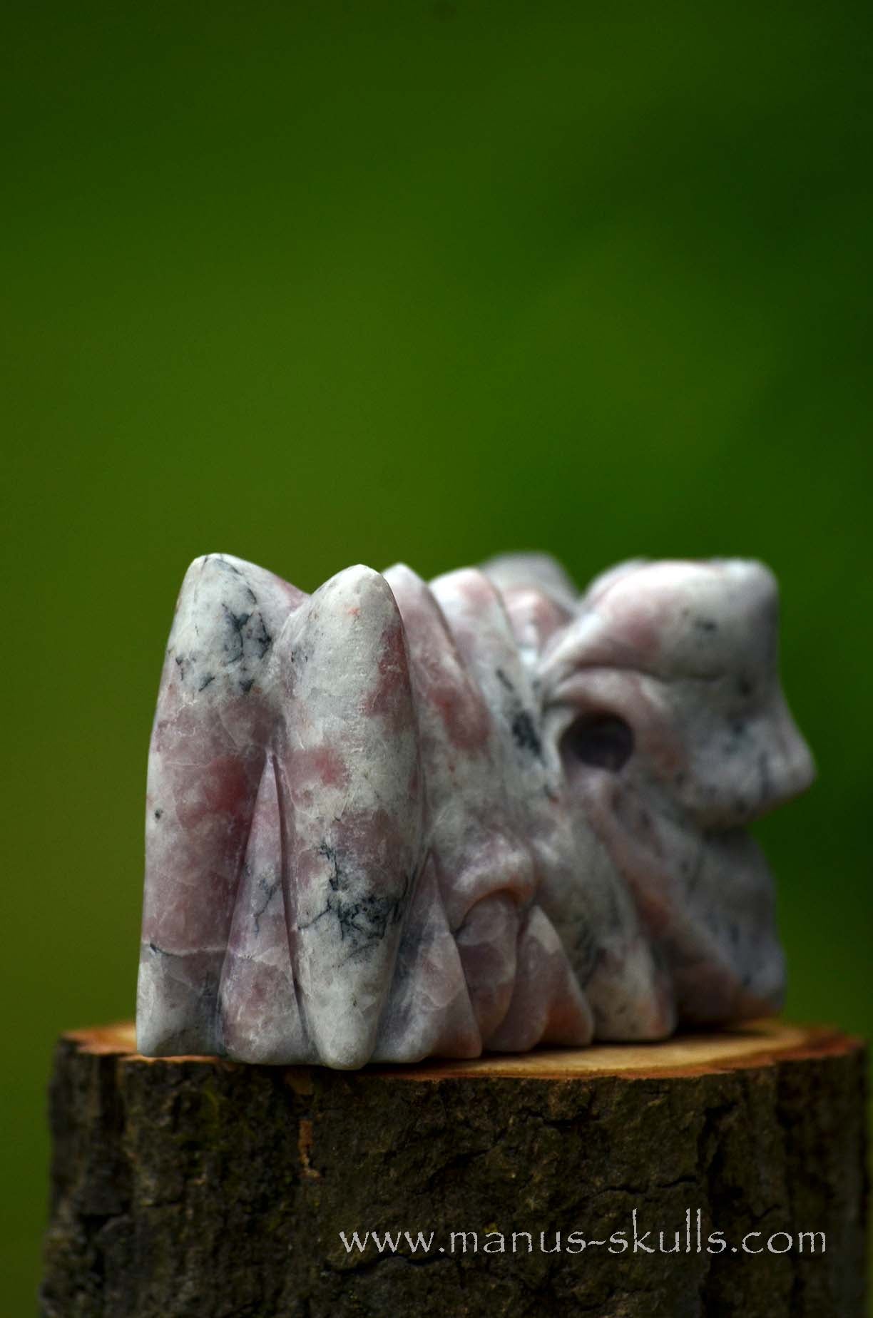 Manus skulls unique Crystal Carvings handmade skulls dragons pendants preseli bluestone tribals spiritual meaning wand Unicorn .. Petalite