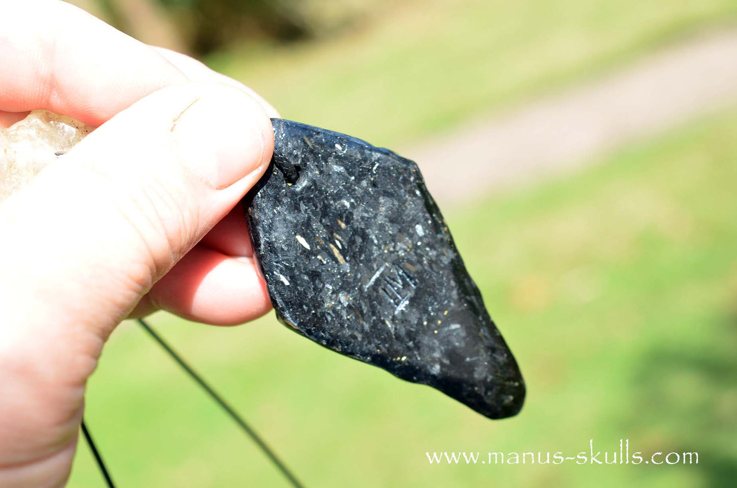 Large Nuummite Tribal Pendant with Libyan Desert Glass Slide bead.