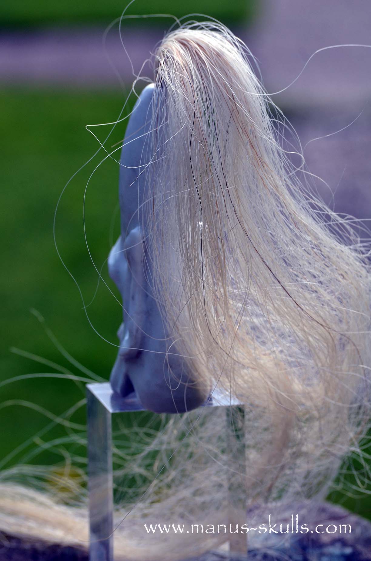 White Steatite Tribal Skull with Awen Symbol  #045