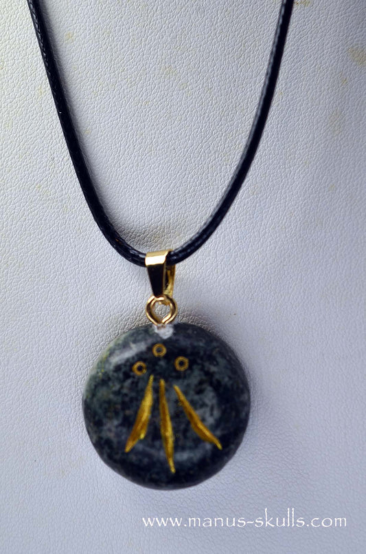PRESELI BLUESTONE Pendant with Gold colored etched AWEN Symbol .....