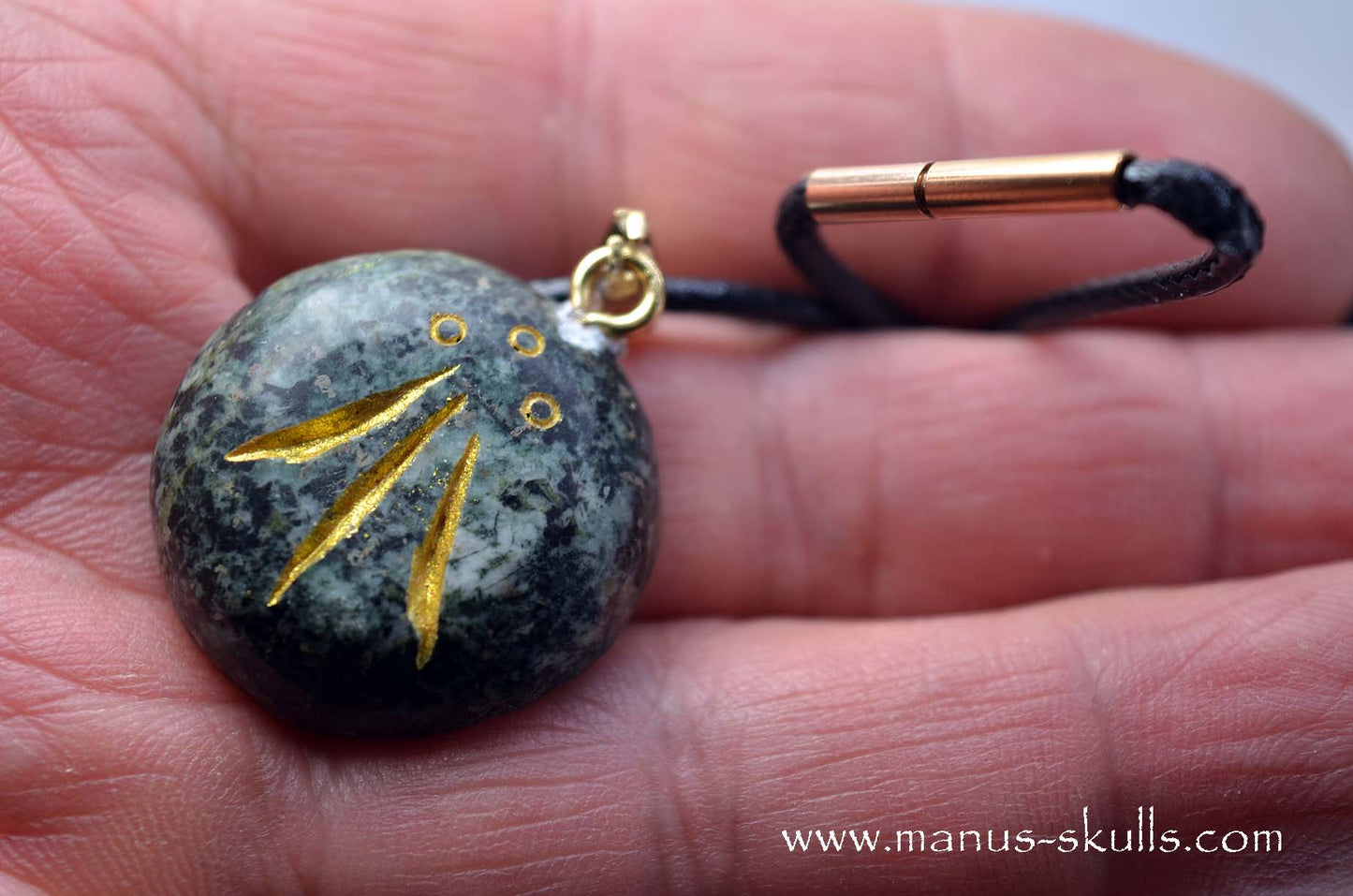 PRESELI BLUESTONE Pendant with Gold colored etched AWEN Symbol .....