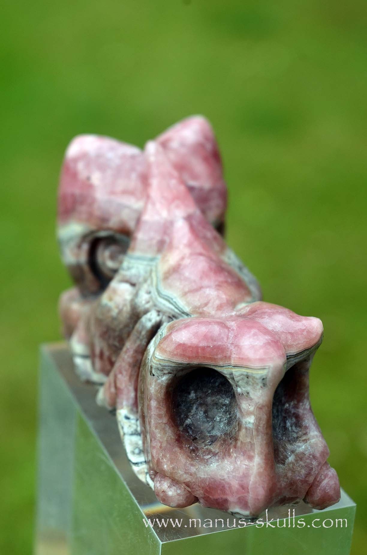 Manus skulls unique Crystal Carvings handmade skulls dragons pendants preseli bluestone tribals spiritual meaning wand Unicorn .. rhodochrosite