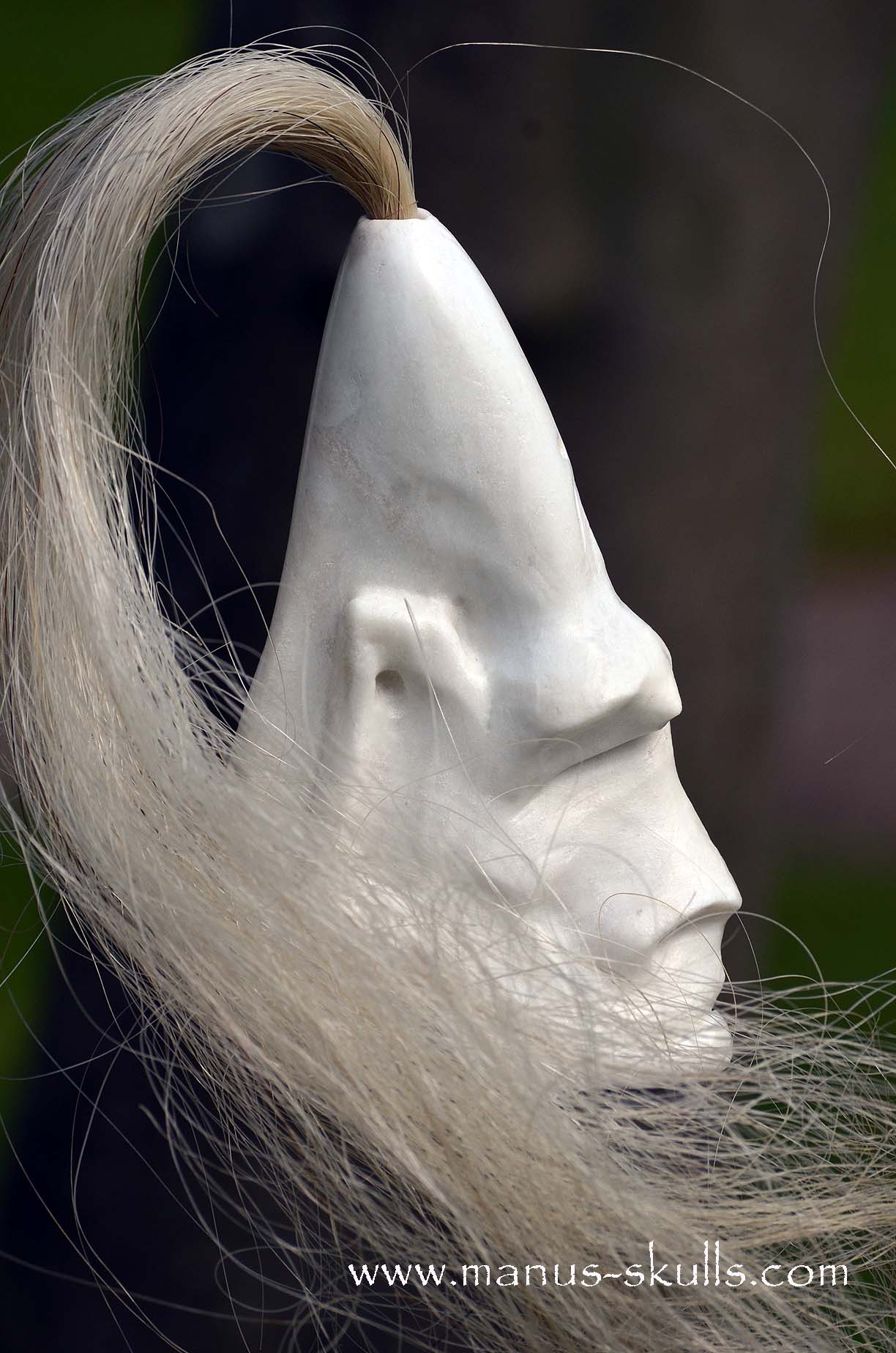 White Steatite Tribal Skull with Awen Symbol  #045