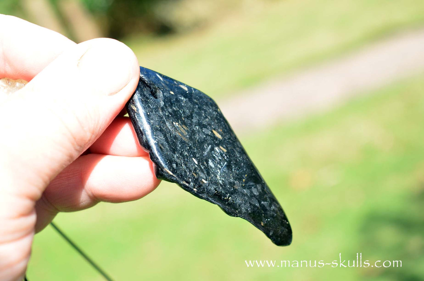 Large Nuummite Tribal Pendant with Libyan Desert Glass Slide bead.