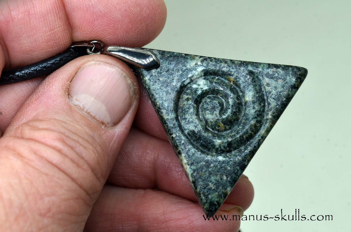 Triangle Preseli Bluestone Spiral Awen Pendant