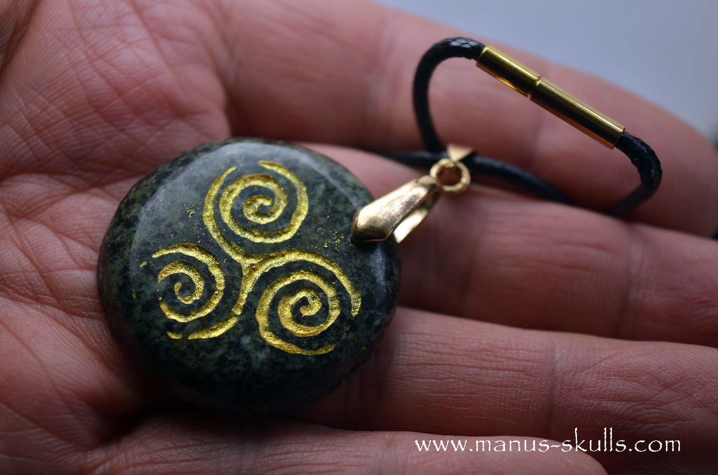 Preseli Bluestone Pendant with Golden Triskelion