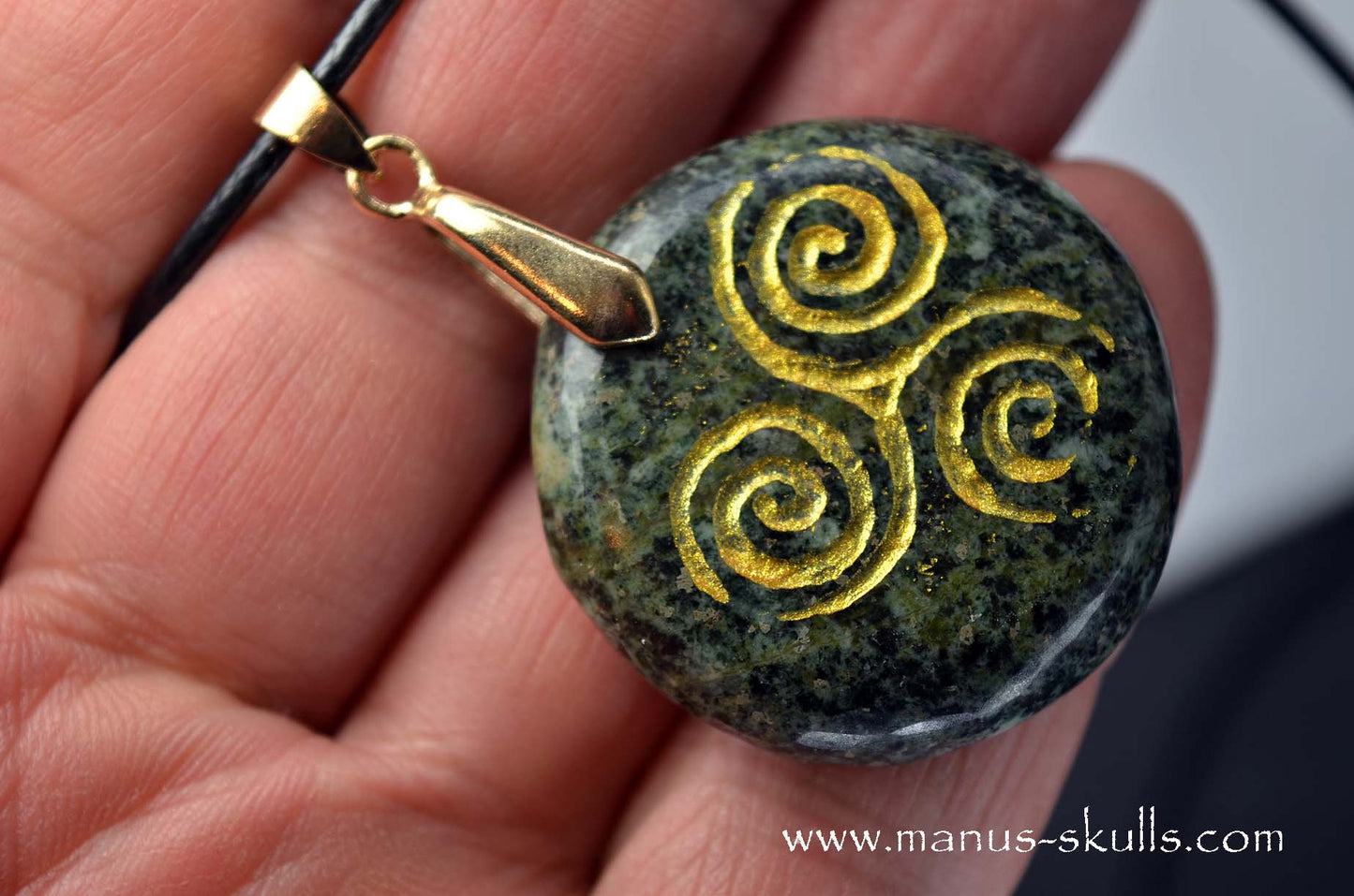 Preseli Bluestone Pendant with Golden Triskelion