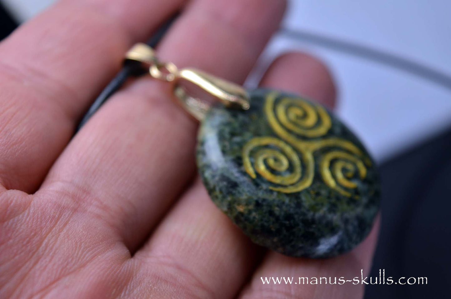 Preseli Bluestone Pendant with Golden Triskelion