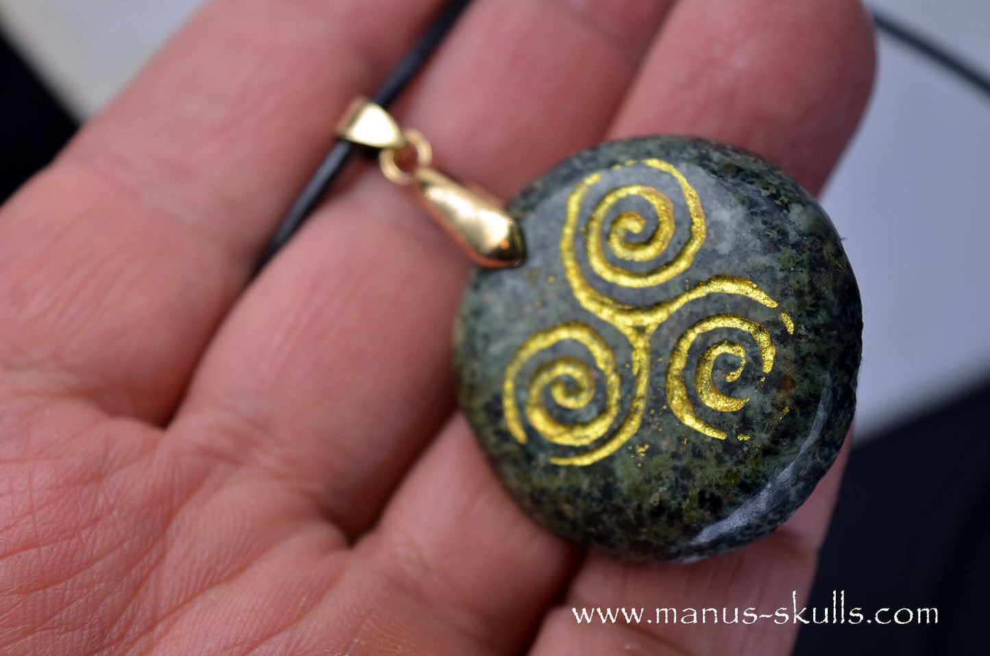 Preseli Bluestone Pendant with Golden Triskelion
