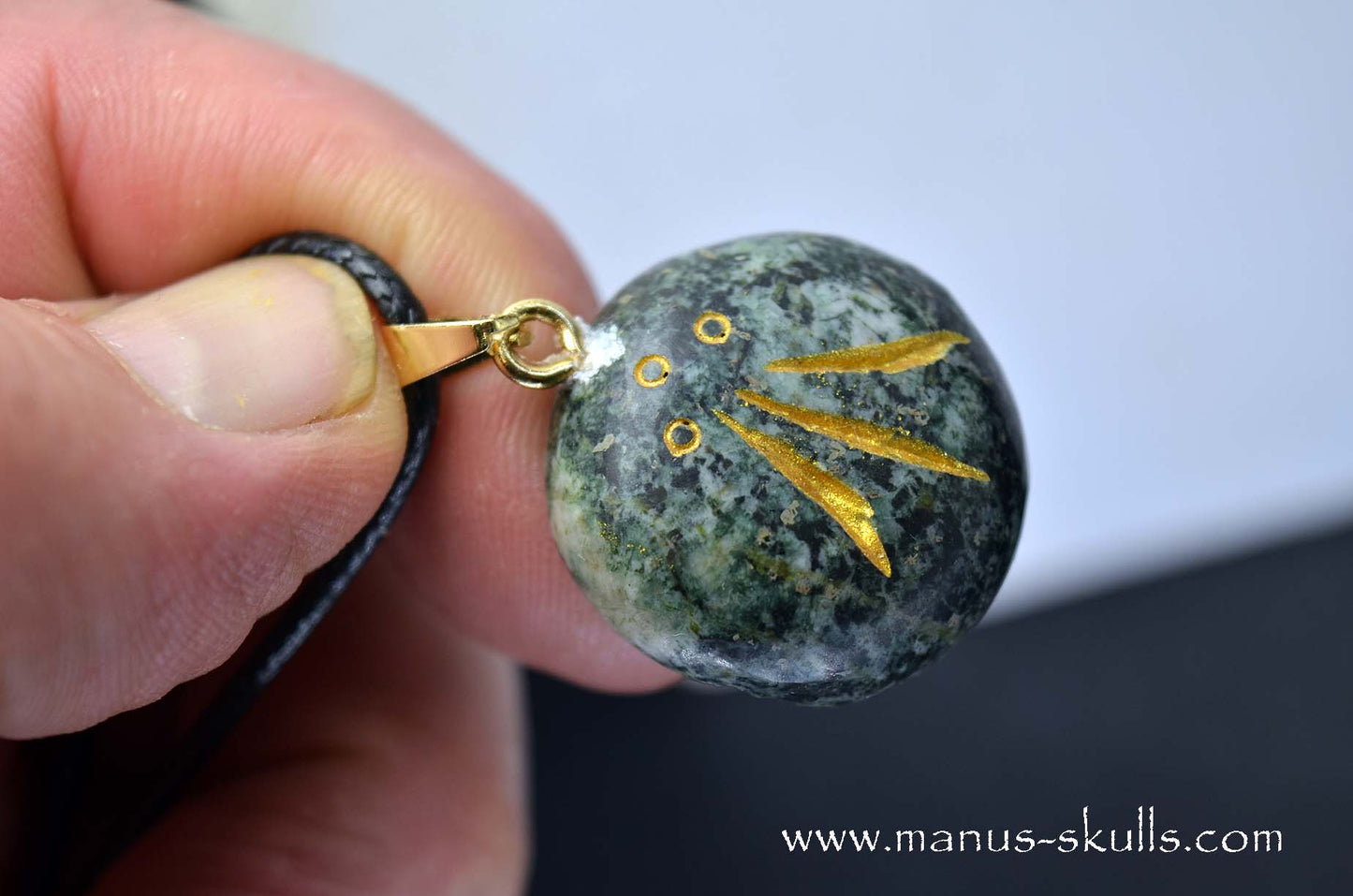 PRESELI BLUESTONE Pendant with Gold colored etched AWEN Symbol .....