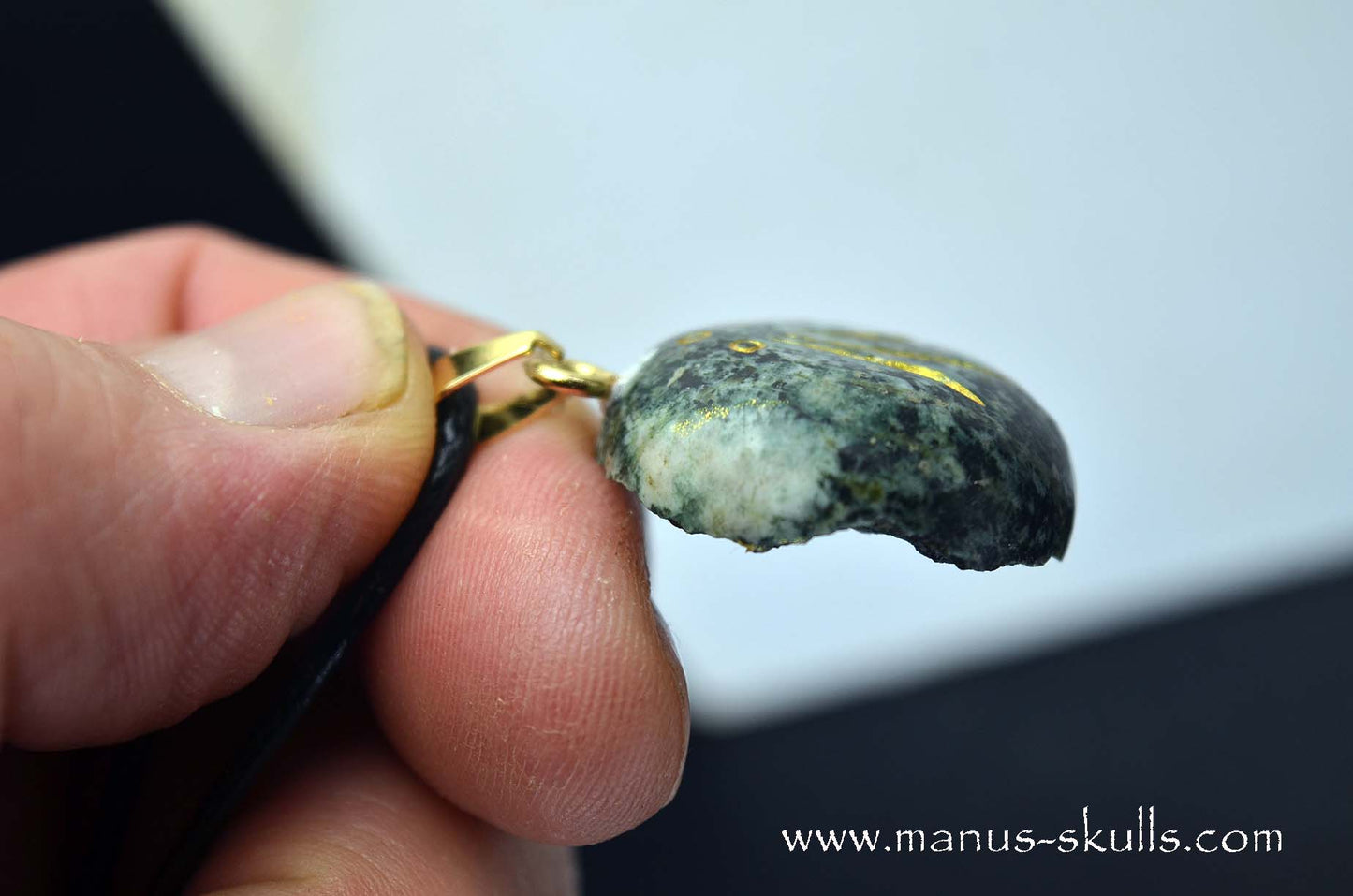 PRESELI BLUESTONE Pendant with Gold colored etched AWEN Symbol .....
