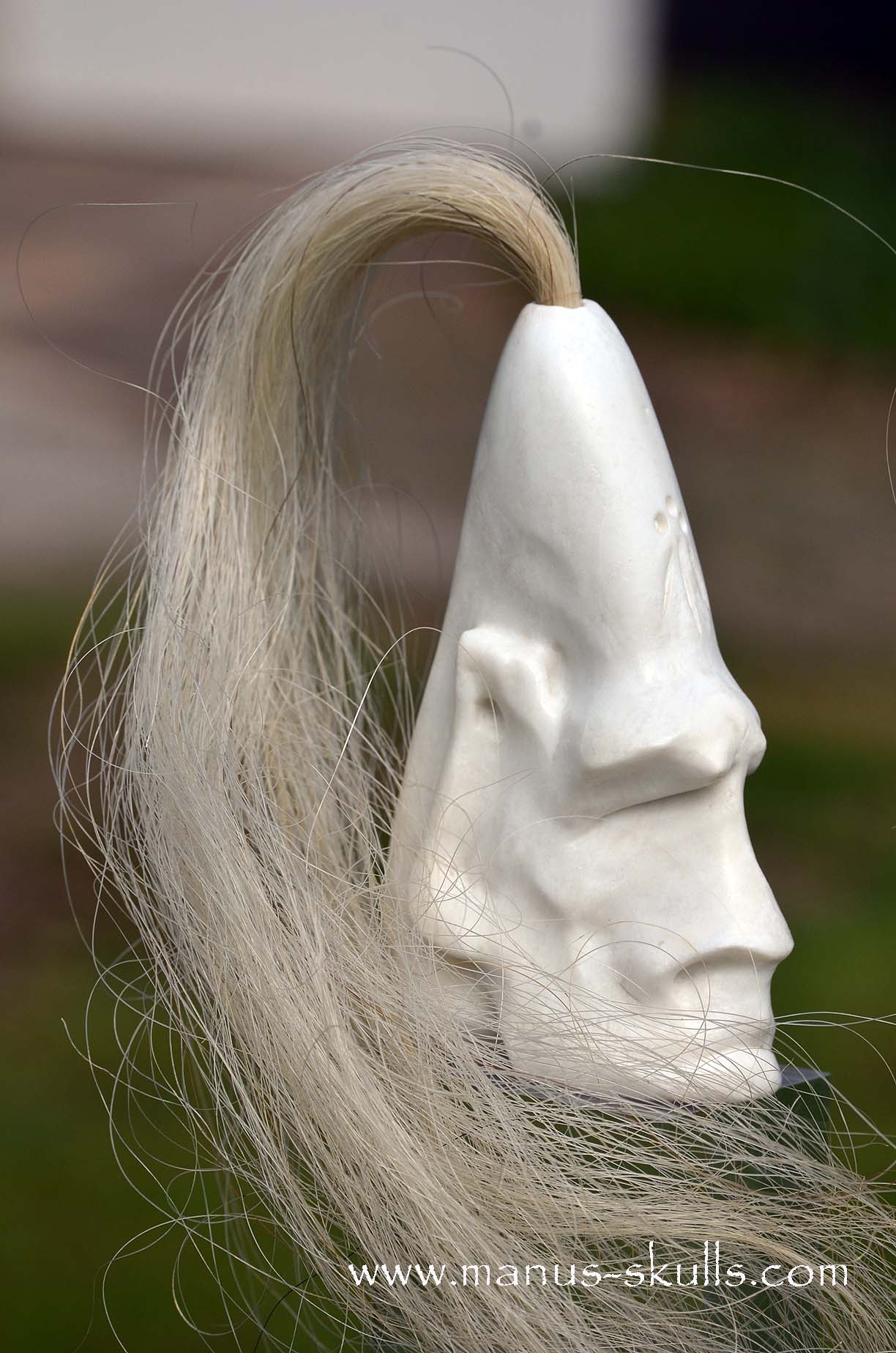 White Steatite Tribal Skull with Awen Symbol  #045