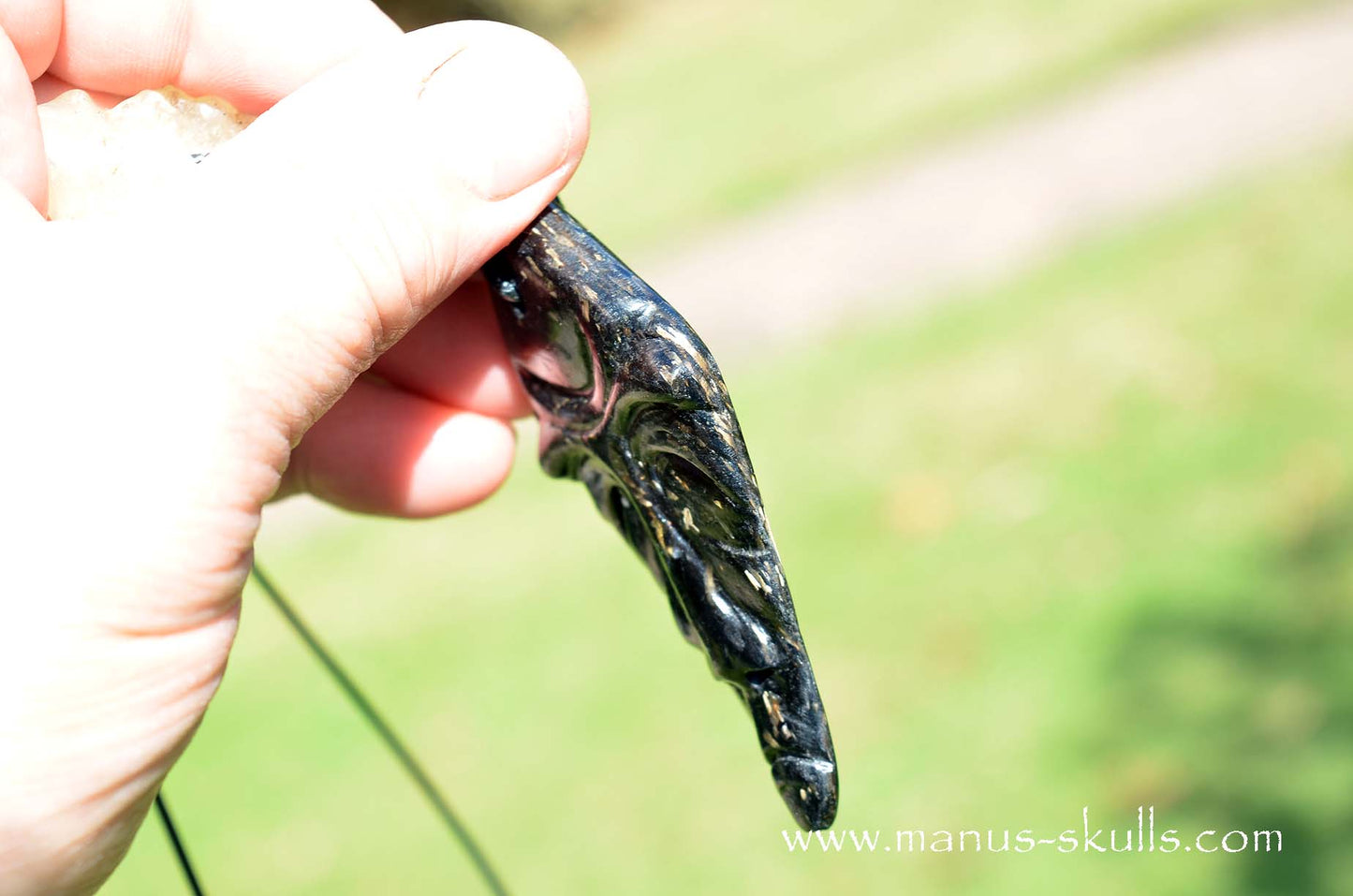 Large Nuummite Tribal Pendant with Libyan Desert Glass Slide bead.
