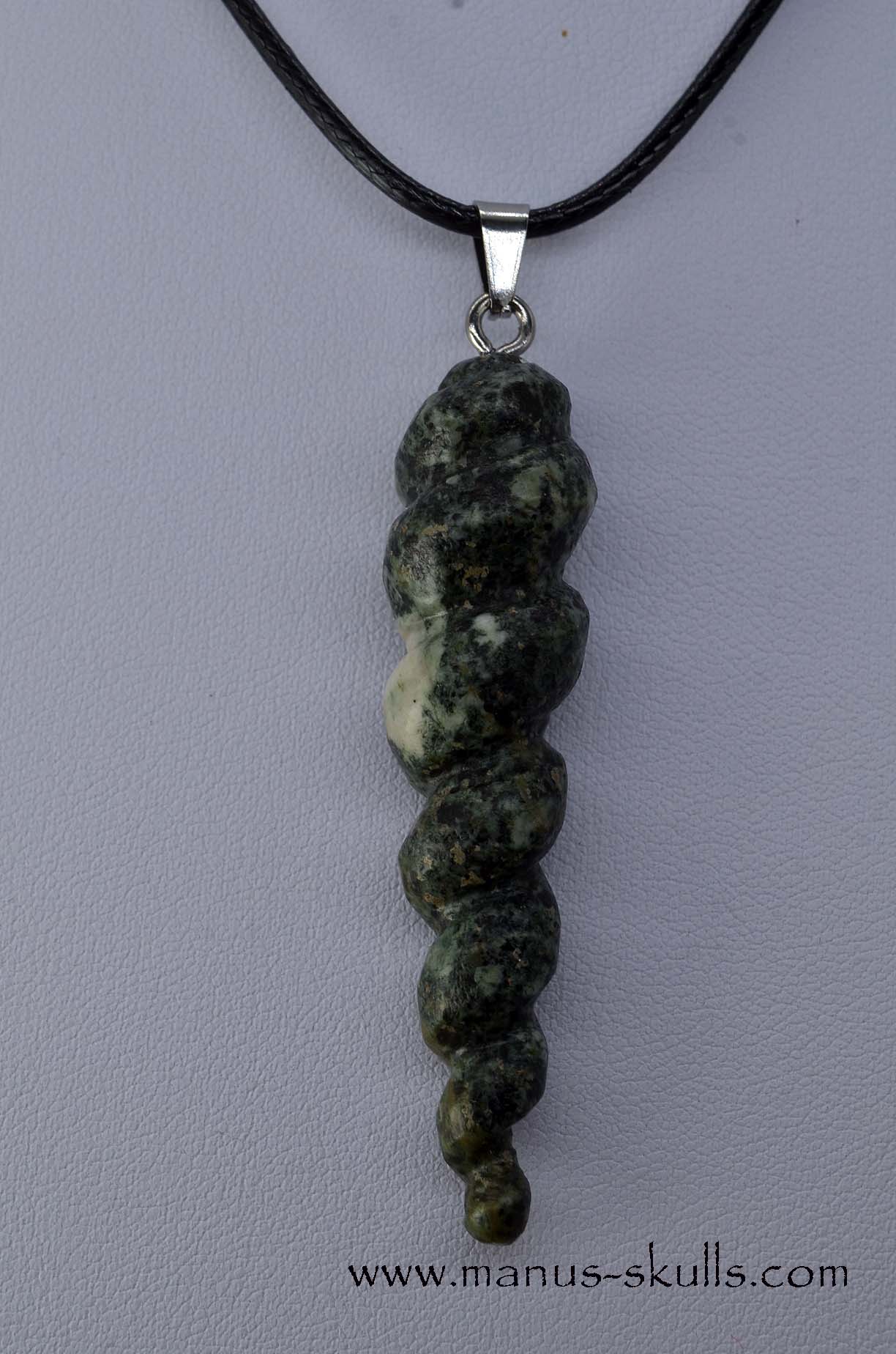 This is a very special PRESELI BLUESTONE Unicorn Horn Alicorn Pendant ...... completely handmade. Can also be used as a wand or pendulum! Manus skulls unique Crystal Carvings handmade skulls dragons pendants preseli bluestone tribals spiritual meaning ..