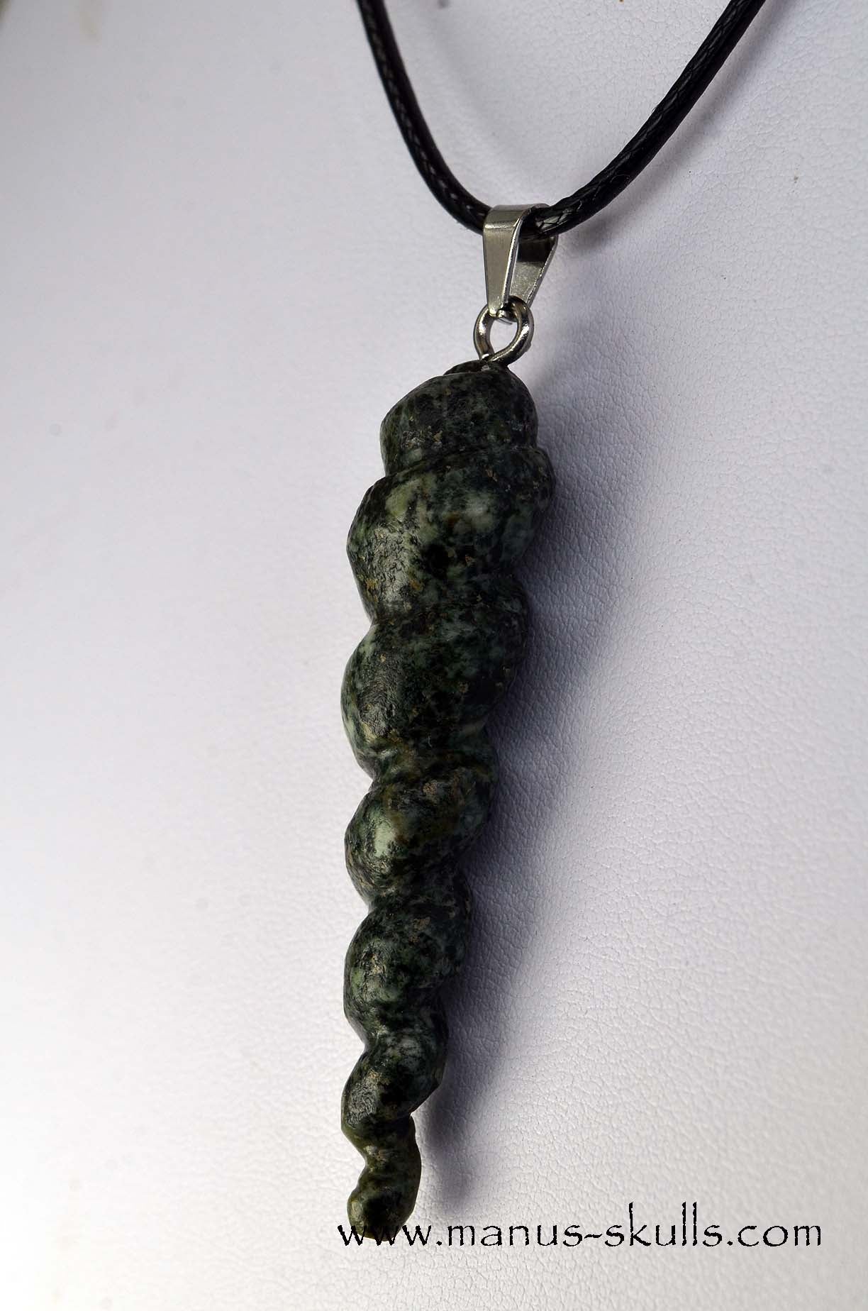 This is a very special PRESELI BLUESTONE Unicorn Horn Alicorn Pendant ...... completely handmade. Can also be used as a wand or pendulum! Manus skulls unique Crystal Carvings handmade skulls dragons pendants preseli bluestone tribals spiritual meaning ..