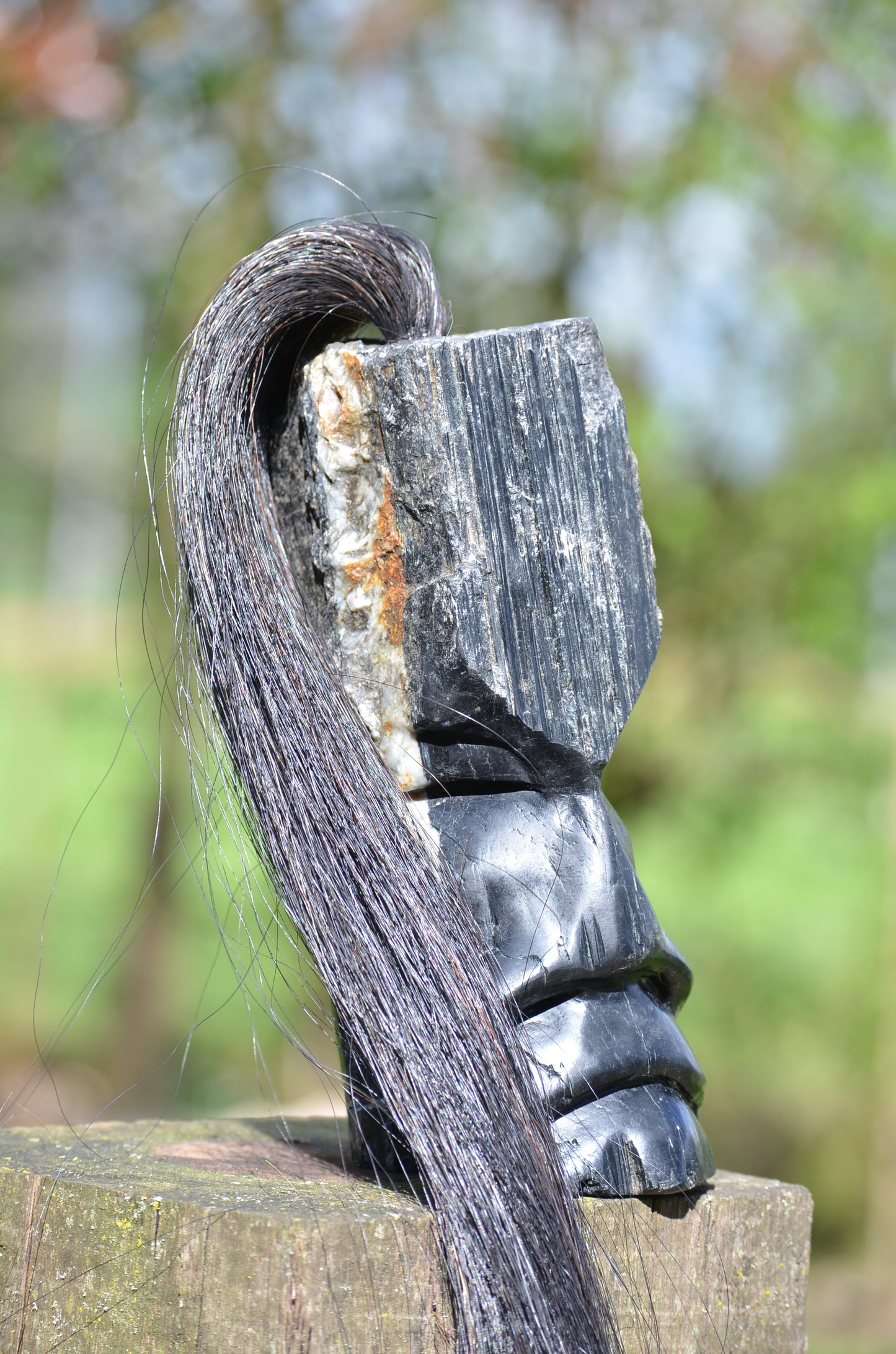 Black Tourmaline Tribal Skull #007