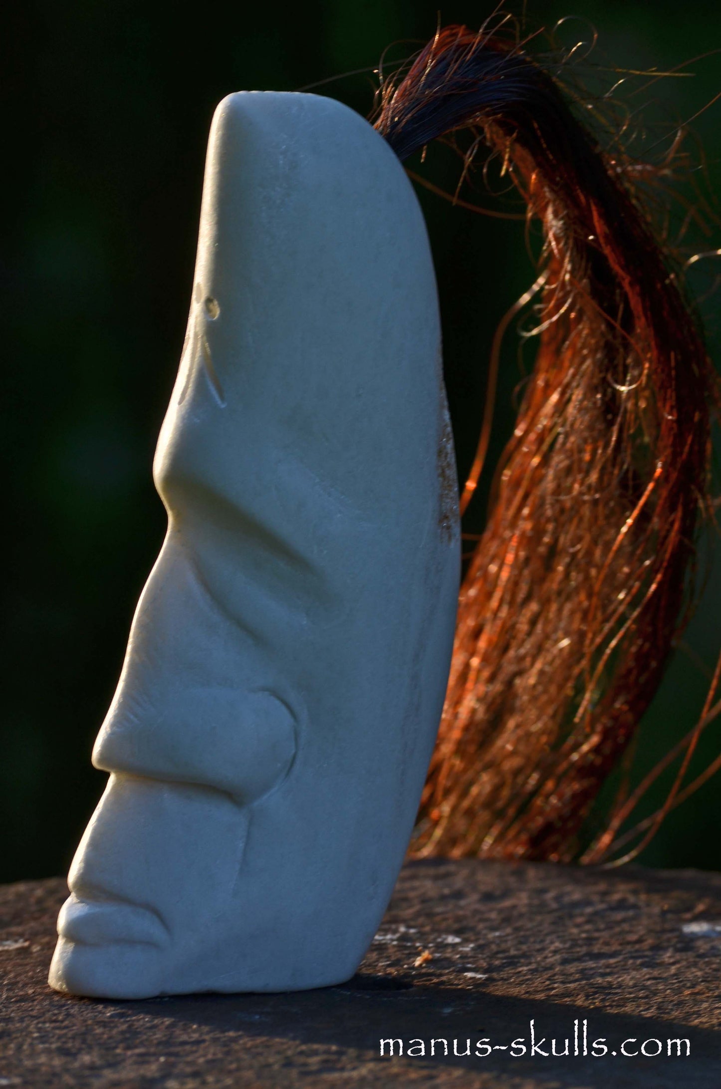 White Steatite Tribal Skull with Awen Symbol #049