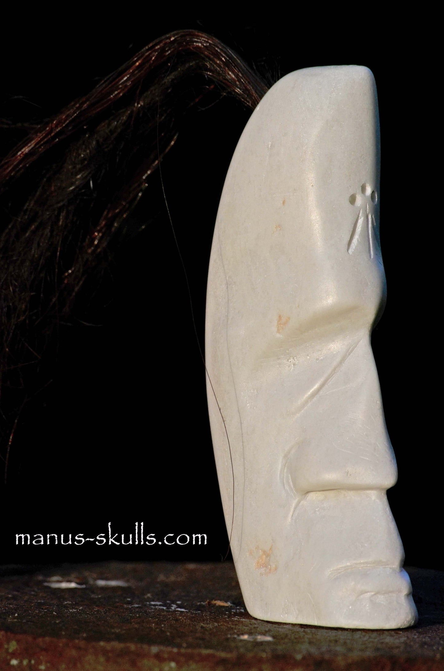 White Steatite Tribal Skull with Awen Symbol #049