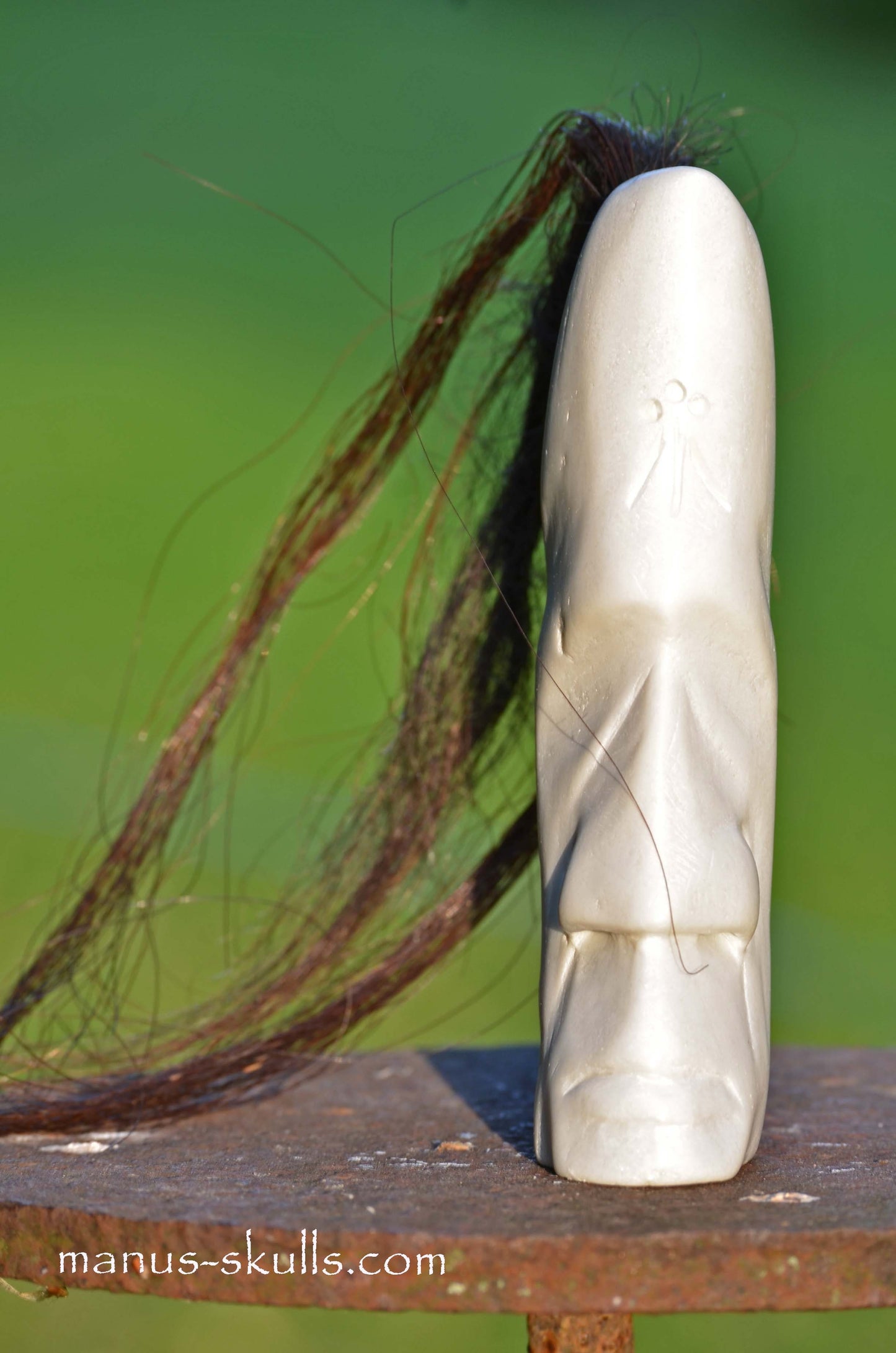 White Steatite Tribal Skull with Awen Symbol #049