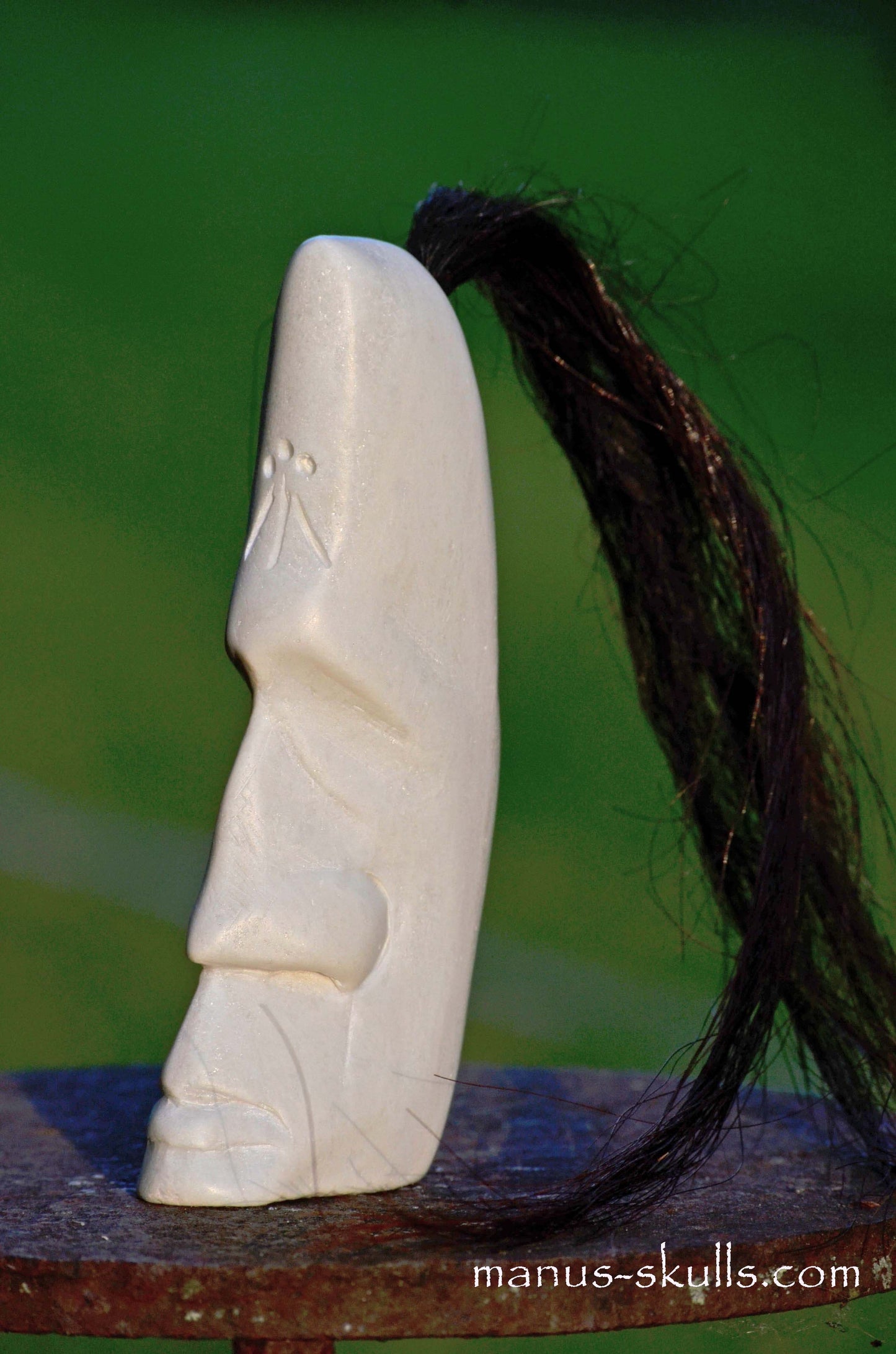 White Steatite Tribal Skull with Awen Symbol #049