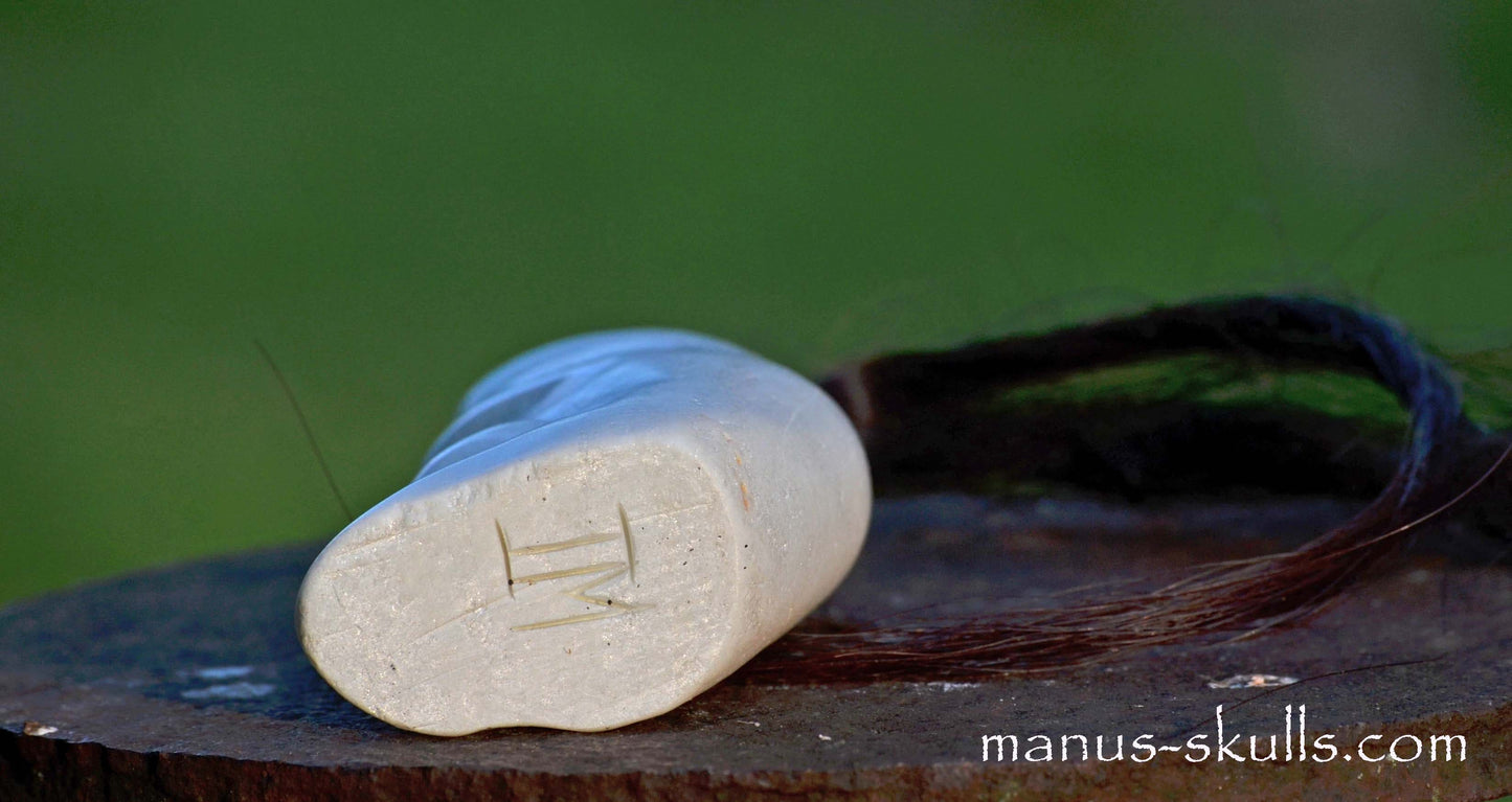 White Steatite Tribal Skull with Awen Symbol #049