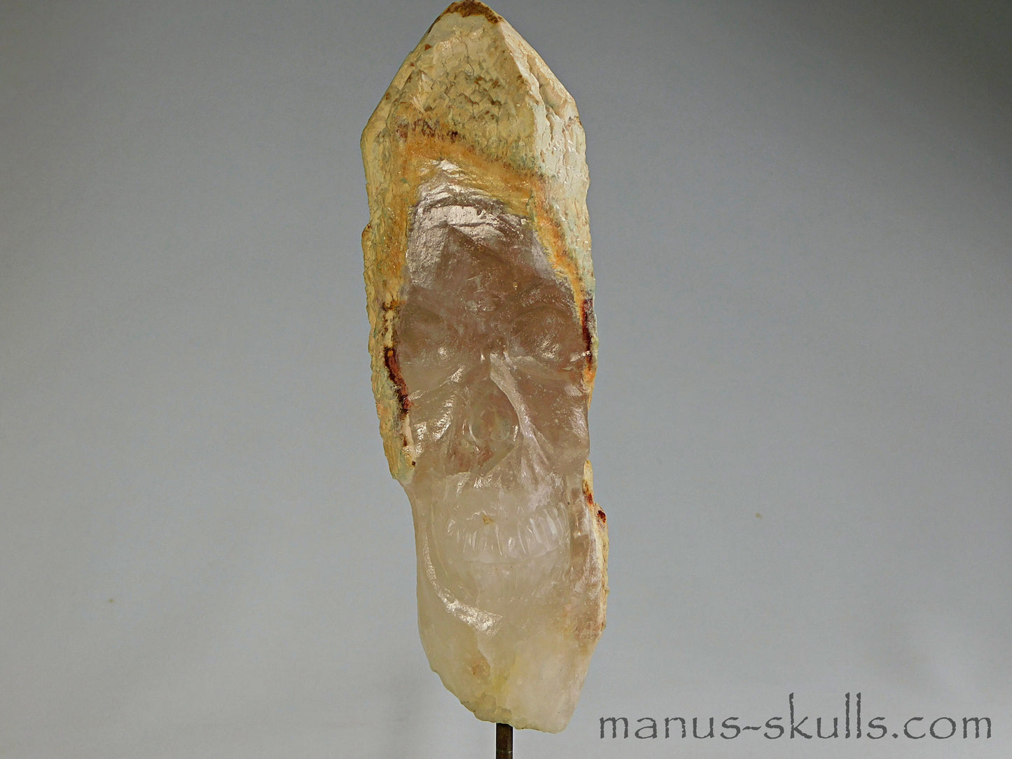 Mountain Quartz with Calcite Skull on Dolerite pedestal